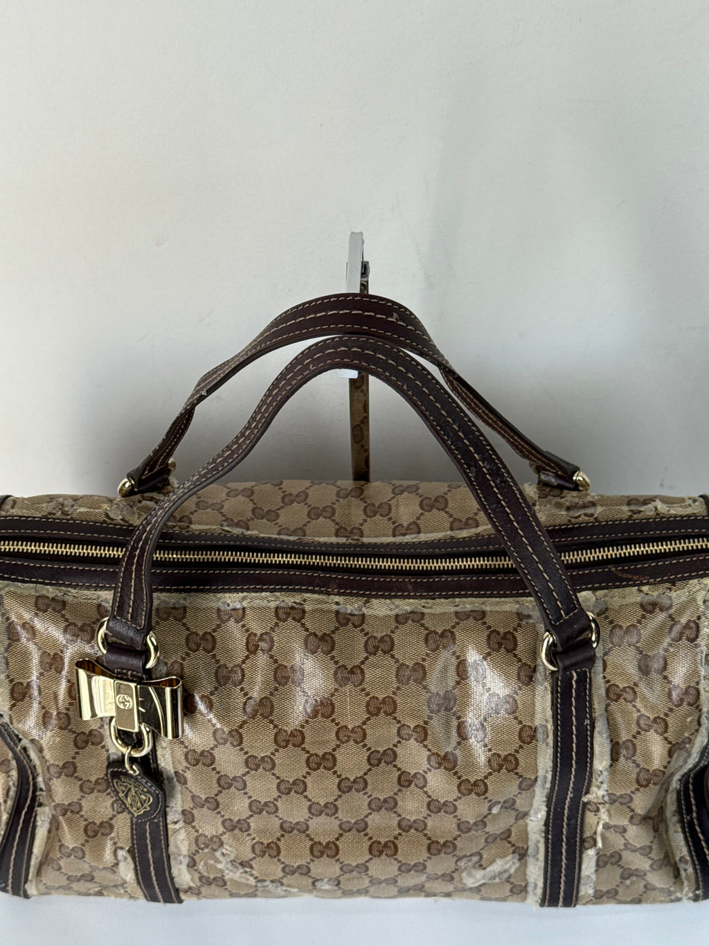 Vintage Gucci Crystal Duchessa Boston Bag Brown Gucci Pouch Monogram Handbag 00s Y2K