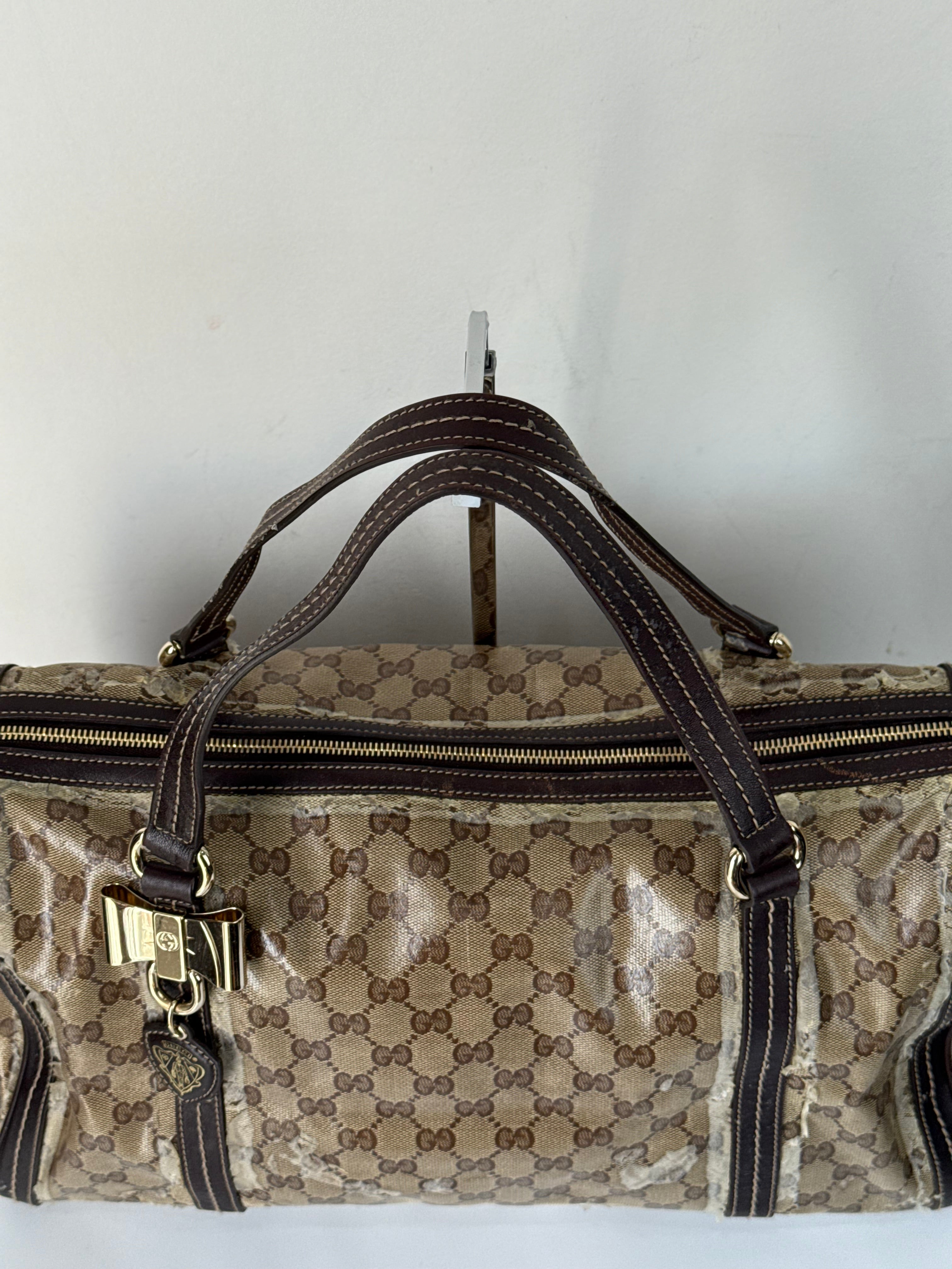 Vintage Gucci Crystal Duchessa Boston Bag Brown Gucci Pouch Monogram Handbag 00s Y2K