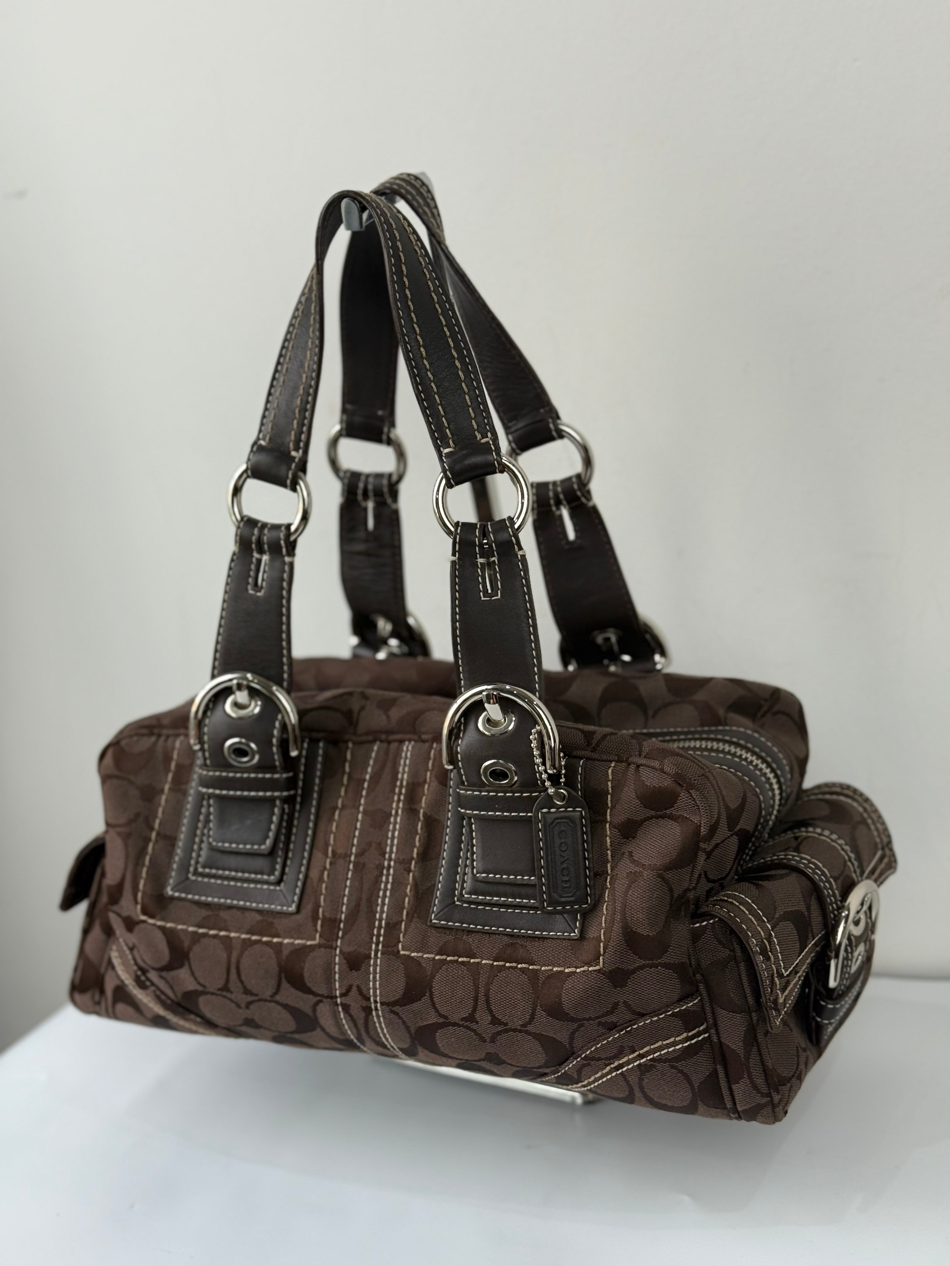 Rare Vintage Coach Dark Brown Boston Satchel Soho Mia Signature Shoulder Bag 00s Y2K