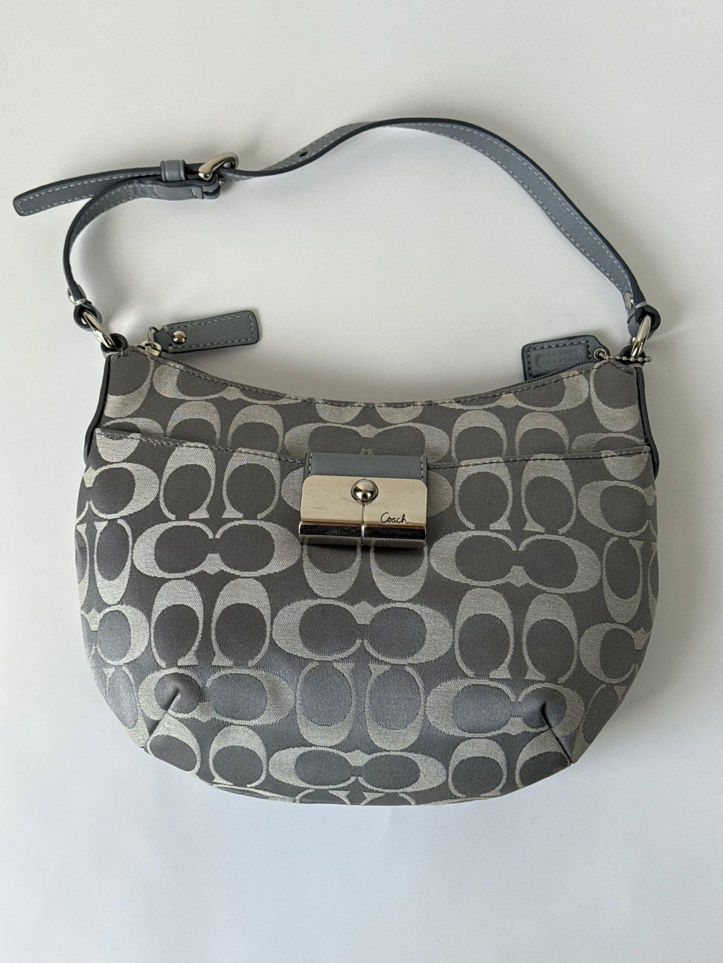 Vintage Coach Kristin Opt Art Handbag Light Blue Signature Pouch Bag 00s Y2K