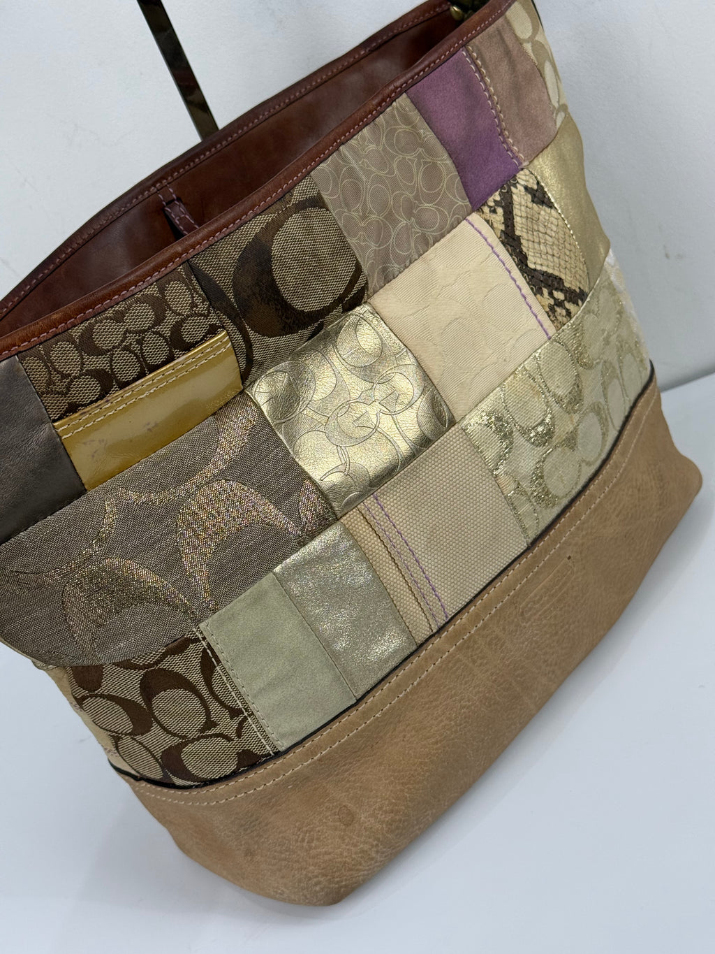 Vintage Coach Patchwork Tote Bag Coach Signature Shoulder Bag 00s Y2K