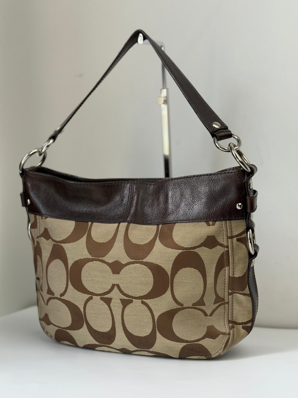 Vintage Coach Zoe Signature Bag Brown Khaki/Mahogany Canvas Shoulder Bag 00s Y2K