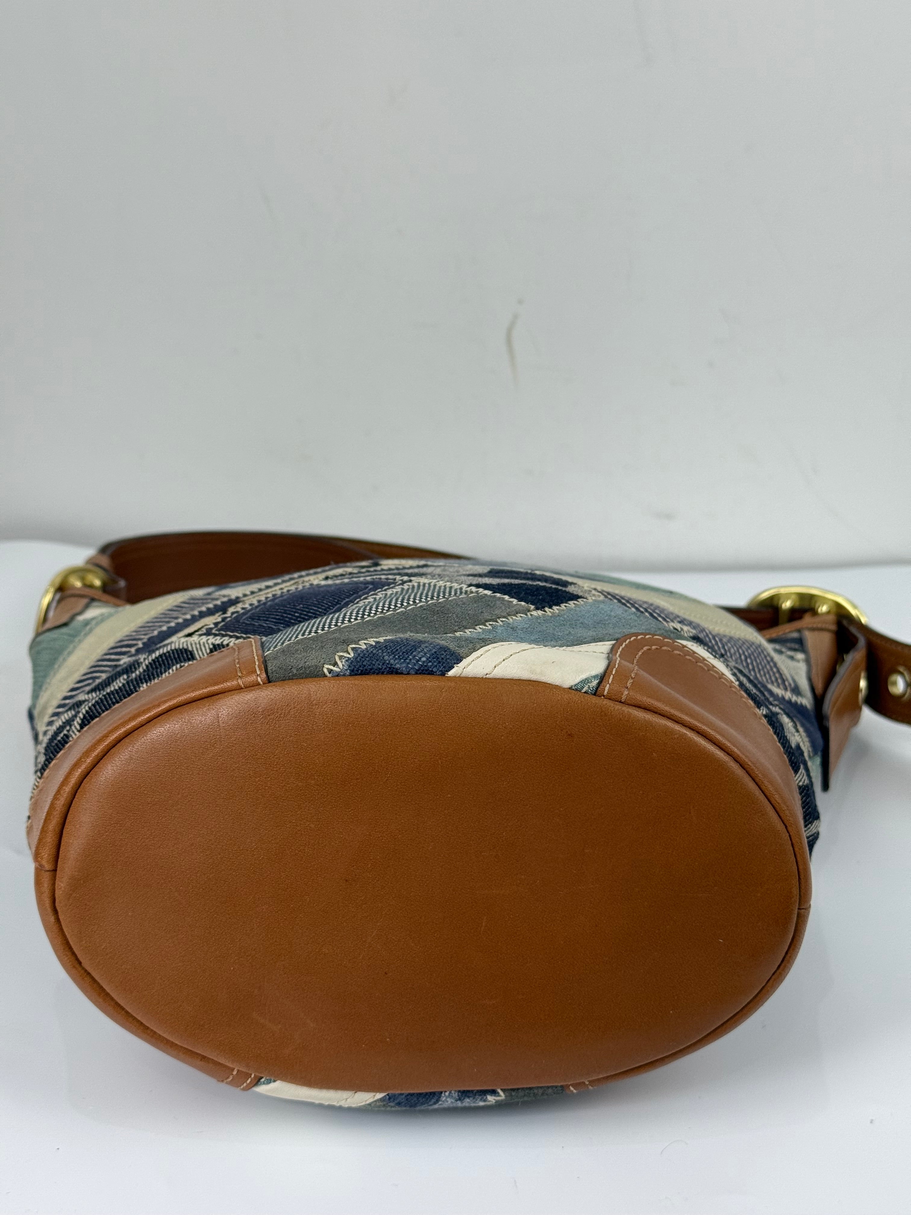 Vintage Coach Blue Denim Patchwork Shoulder Bag Coach Y2K Leather Crossbody Bag