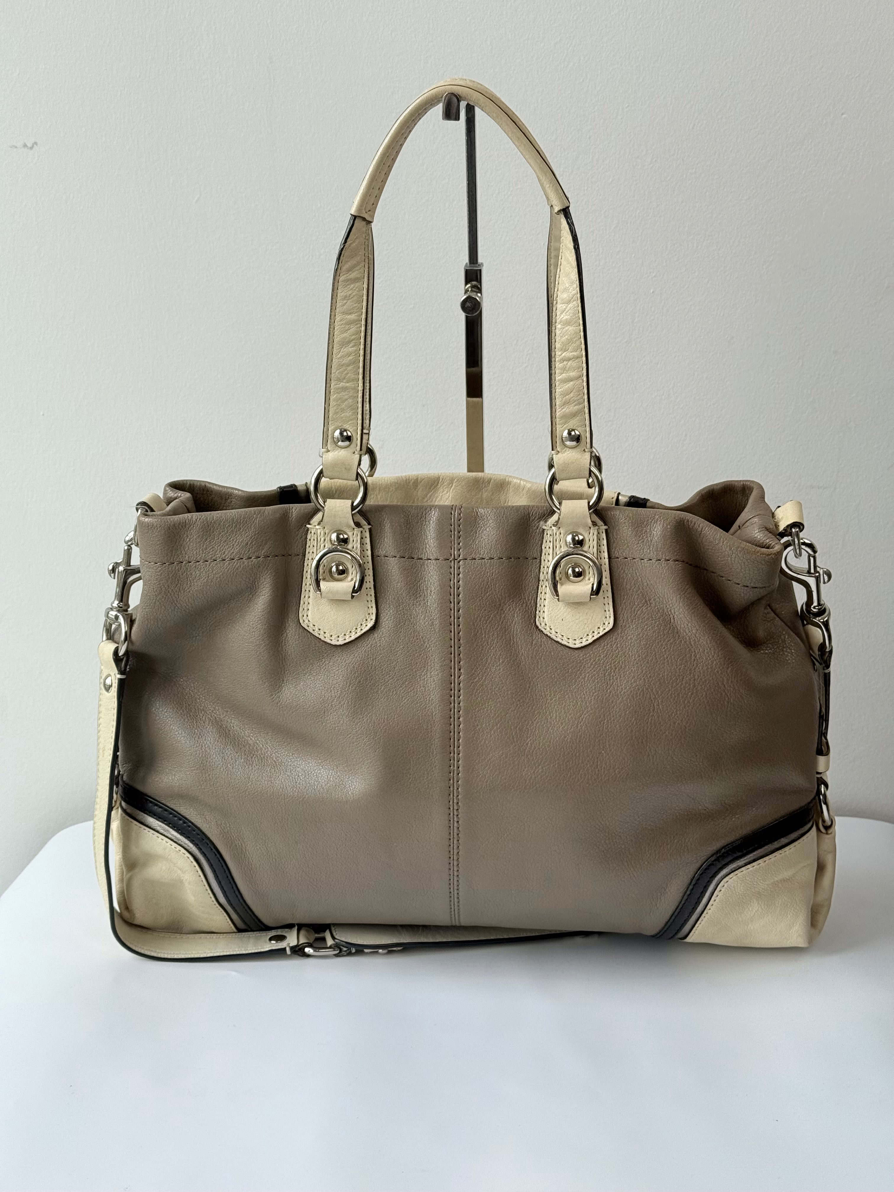 Vintage Coach Ashley Leather Bag Grey and Cream Leather Coach Shoulder Bag 00s Y2K