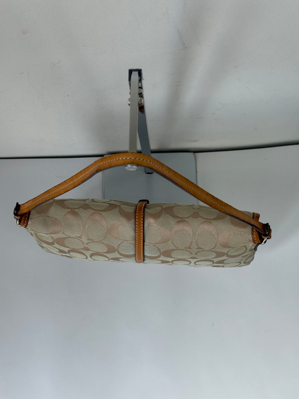 Vintage Coach Demi Clip Bag Beige and Blue Signature Canvas Shoulder Bag Y2K