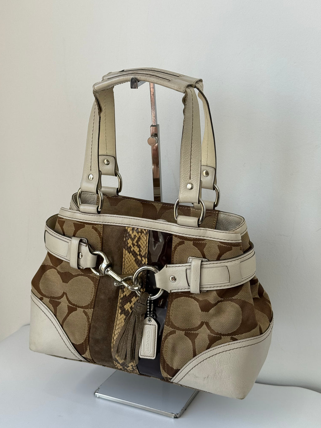 Vintage Coach Hampton Patchwork Tote Bag Brown Signature Handbag 00s Y2K