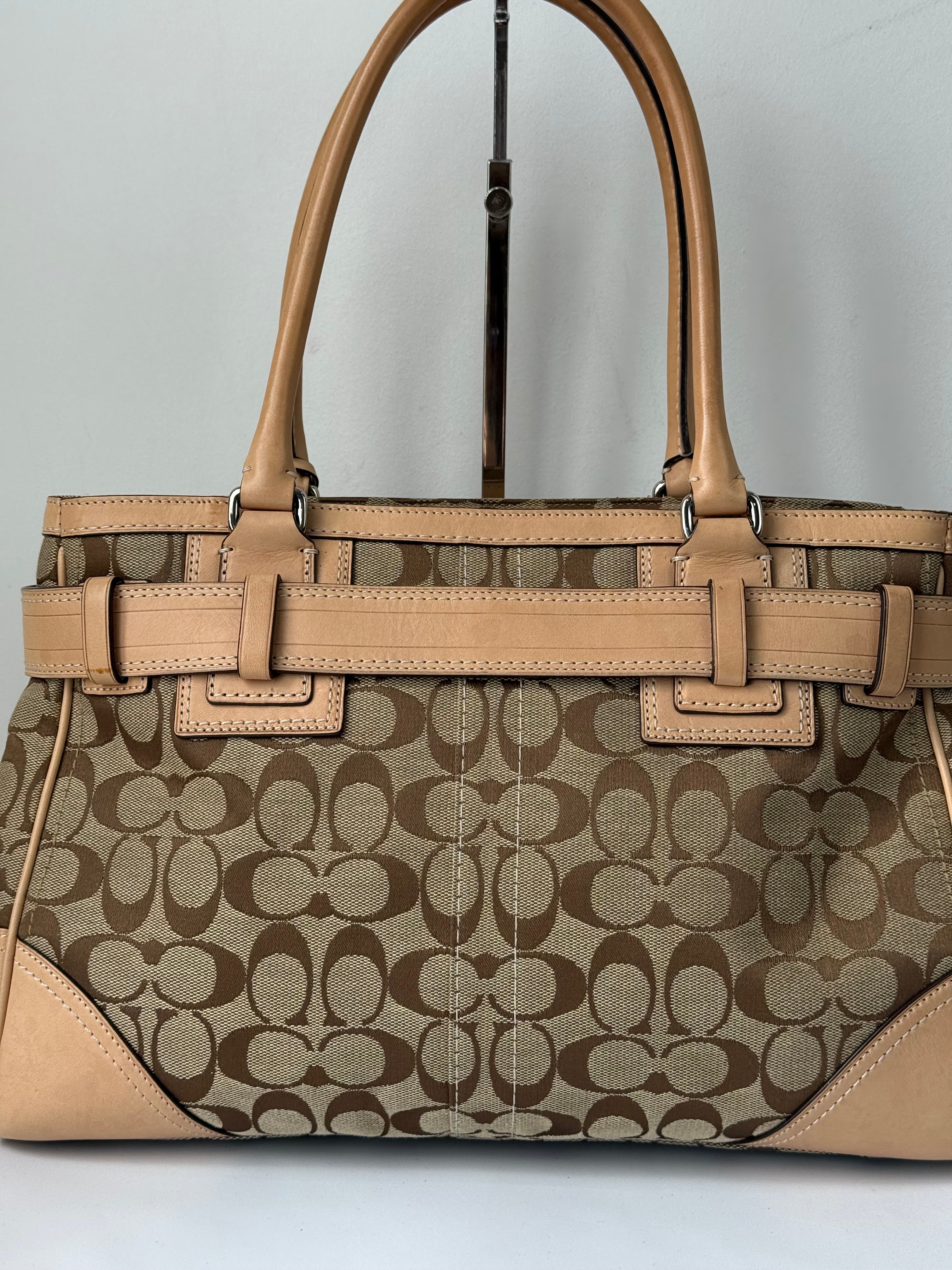 Vintage Coach Hampton Signature Tote Bag Brown and Tan Coach Canvas HandBag 00s Y2K