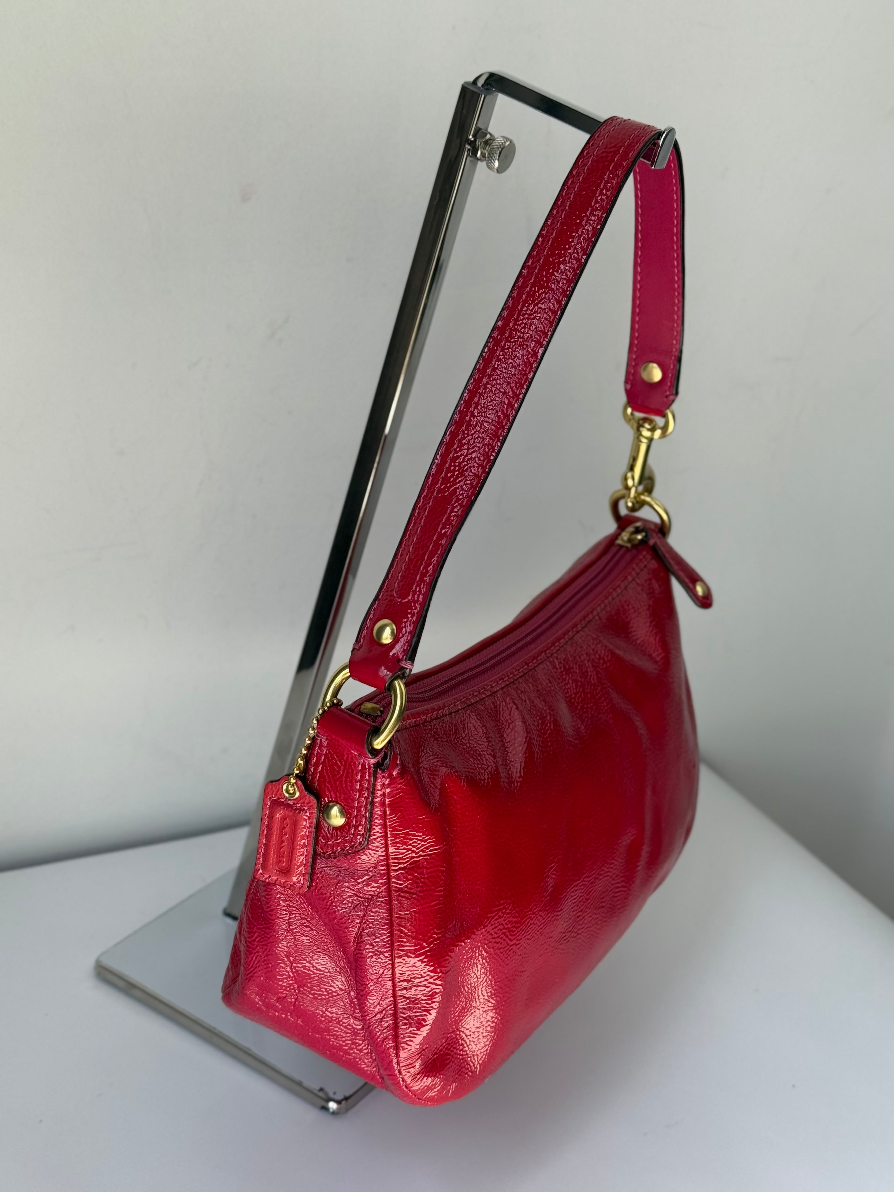 Vintage Coach Madison HandBag Pink/Red Patent Leather Coach Bag 00s Y2K