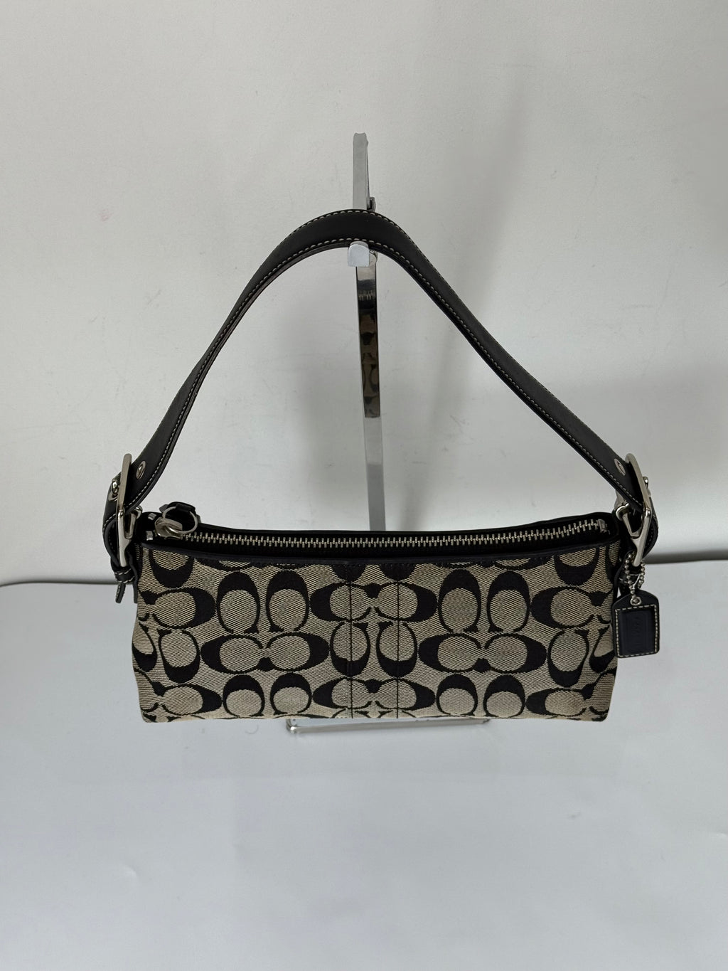 Vintage Coach Baguette East West Bag Grey Black Signature Canvas Shoulder Bag Y2K