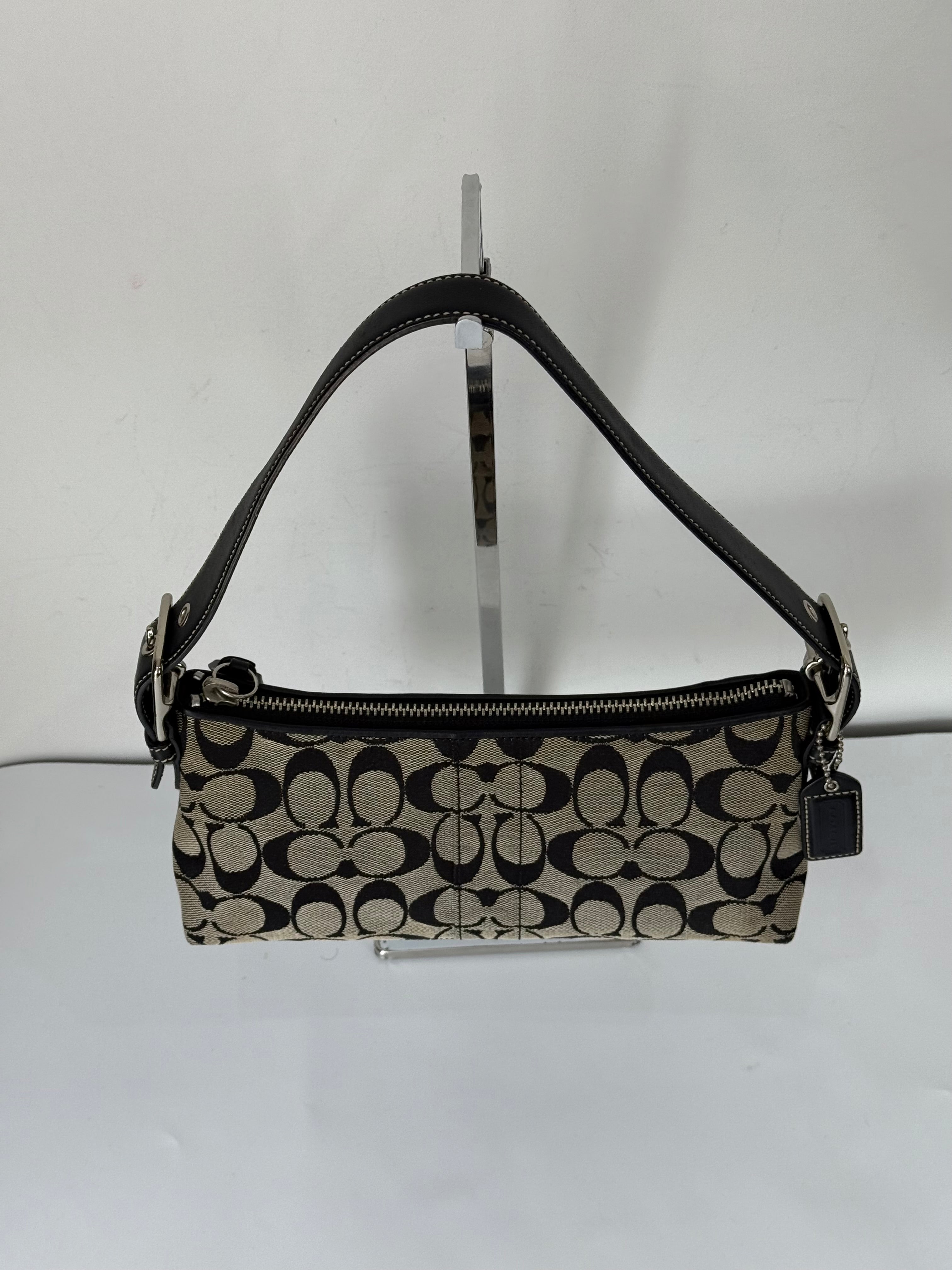 Vintage Coach Baguette East West Bag Grey Black Signature Canvas Shoulder Bag Y2K