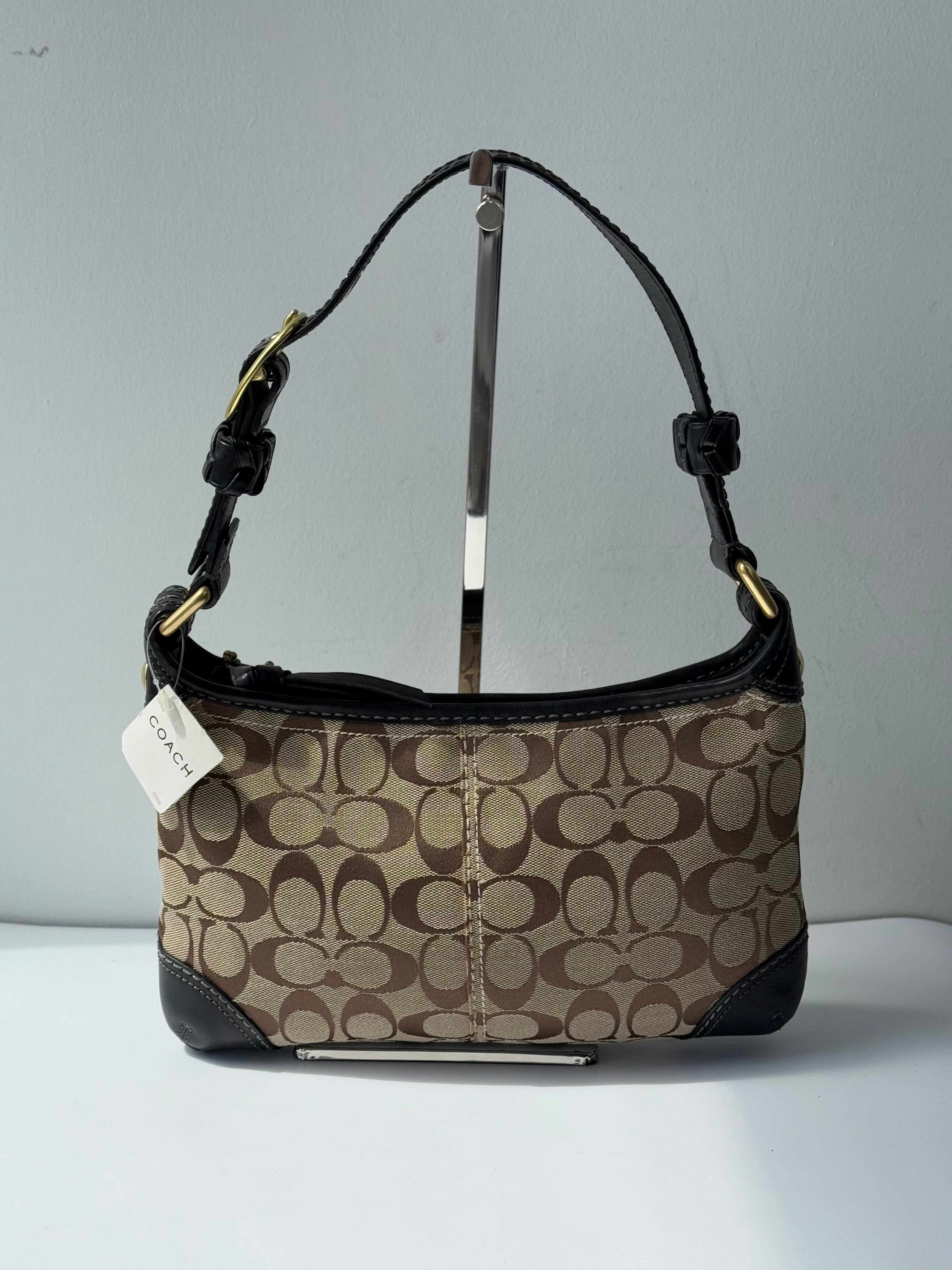 Vintage Coach Bleecker Hobo Signature Bag Brown & Beige Canvas Shoulder Bag 00s Y2K