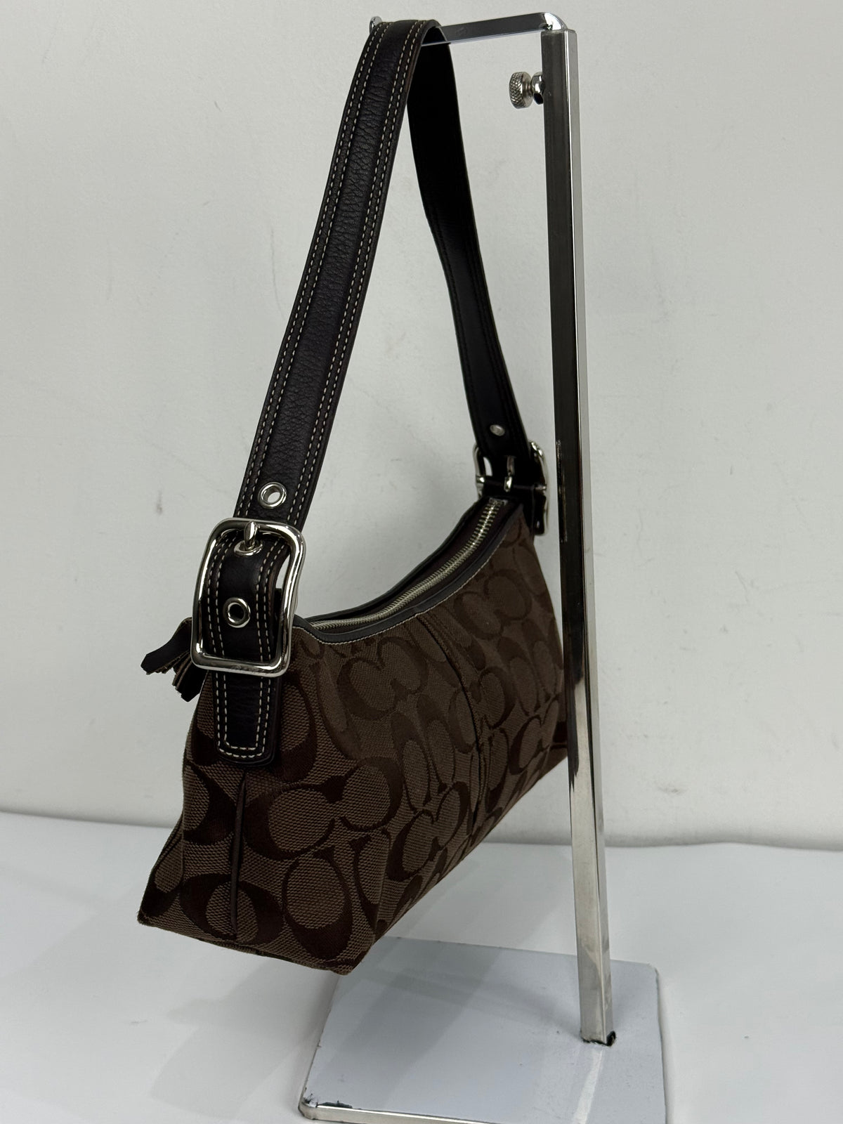 Vintage Coach Baguette East West Bag Brown Signature Canvas Shoulder Bag Y2K