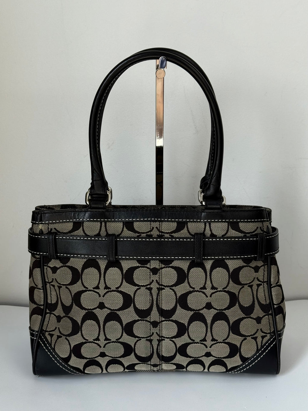 Vintage Coach Hampton Signature Tote Bag Coach Grey & Black Handbag 00s Y2K