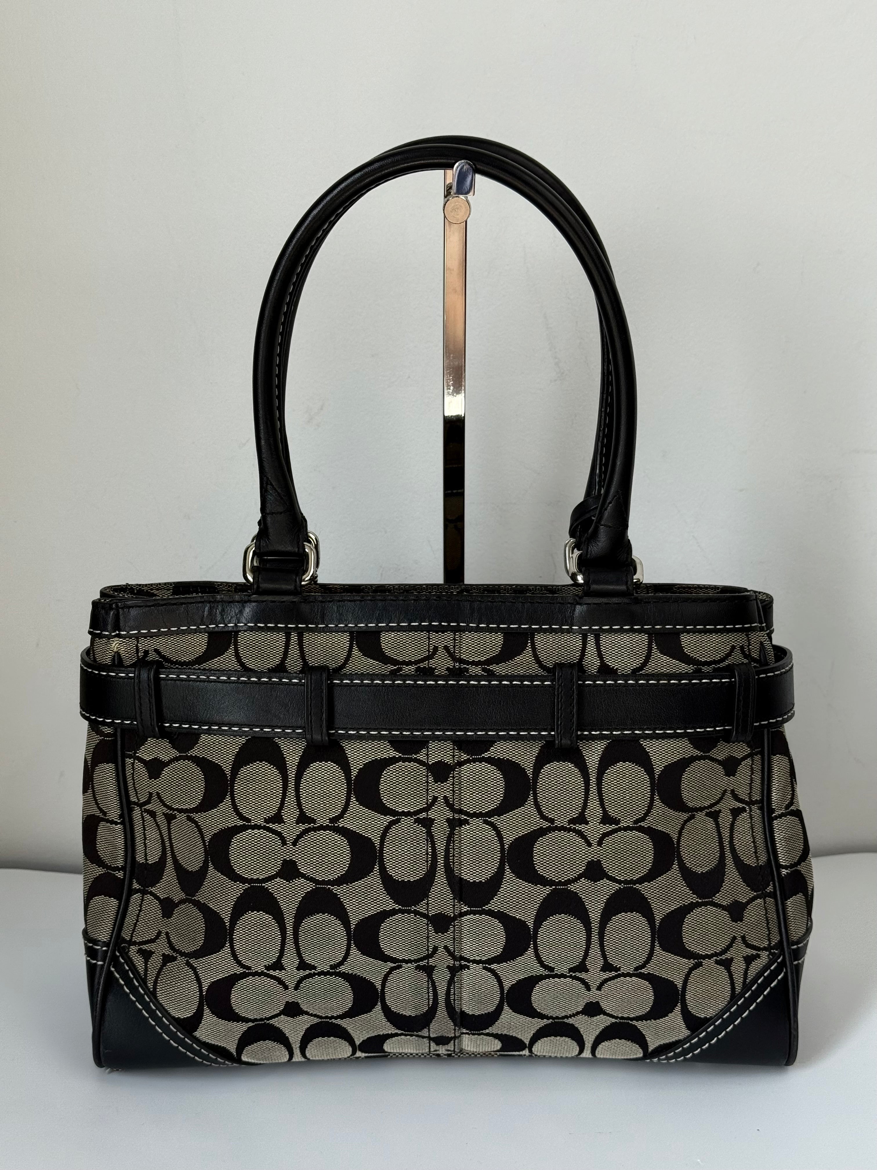 Vintage Coach Hampton Signature Tote Bag Coach Grey & Black Handbag 00s Y2K