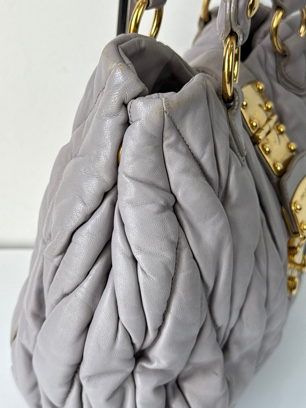 Vintage Miu Miu Coffer 2 Way Bag Grey Matelassé Leather Miu Miu  Handbag 00s Y2K