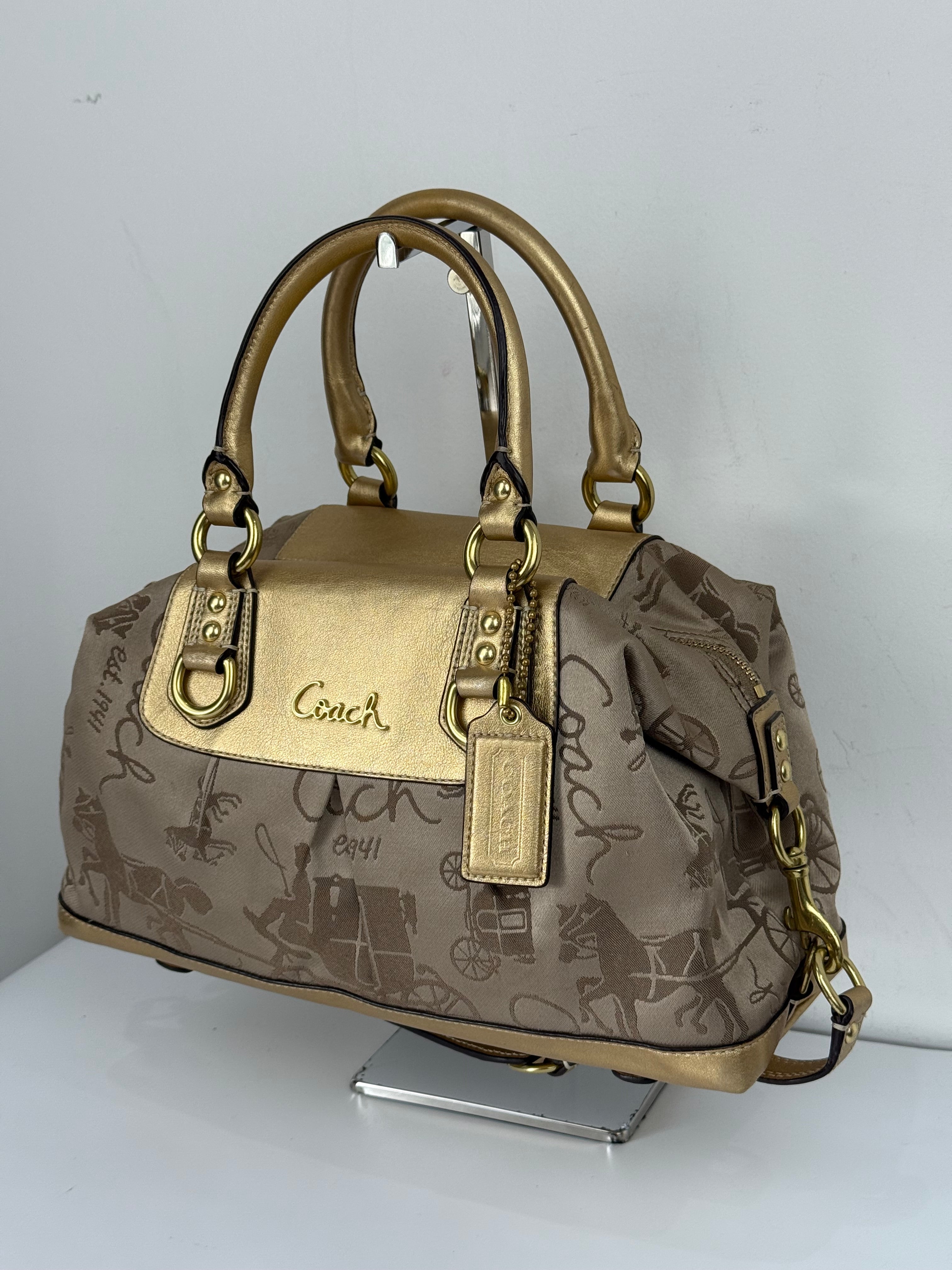 Vintage Coach Ashley Horse and Carriage Satchel Bag Coach Beige/Gold Y2K HandBag