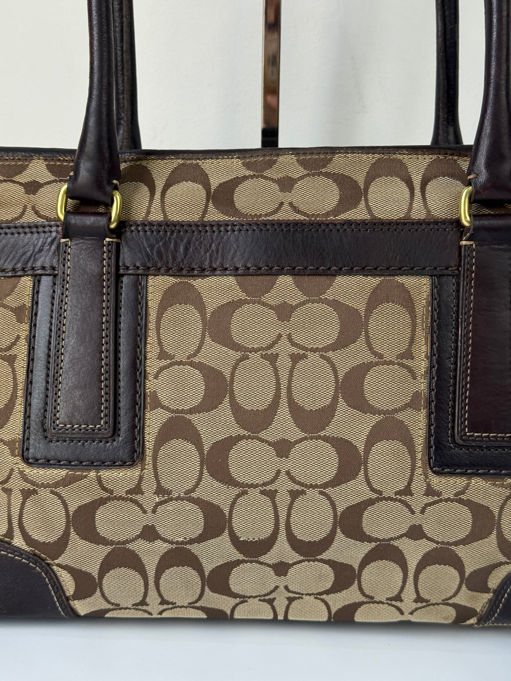 Vintage Coach Hampton Tote Bag Brown & Beige Signature Shoulder Bag 00s Y2K Handbag