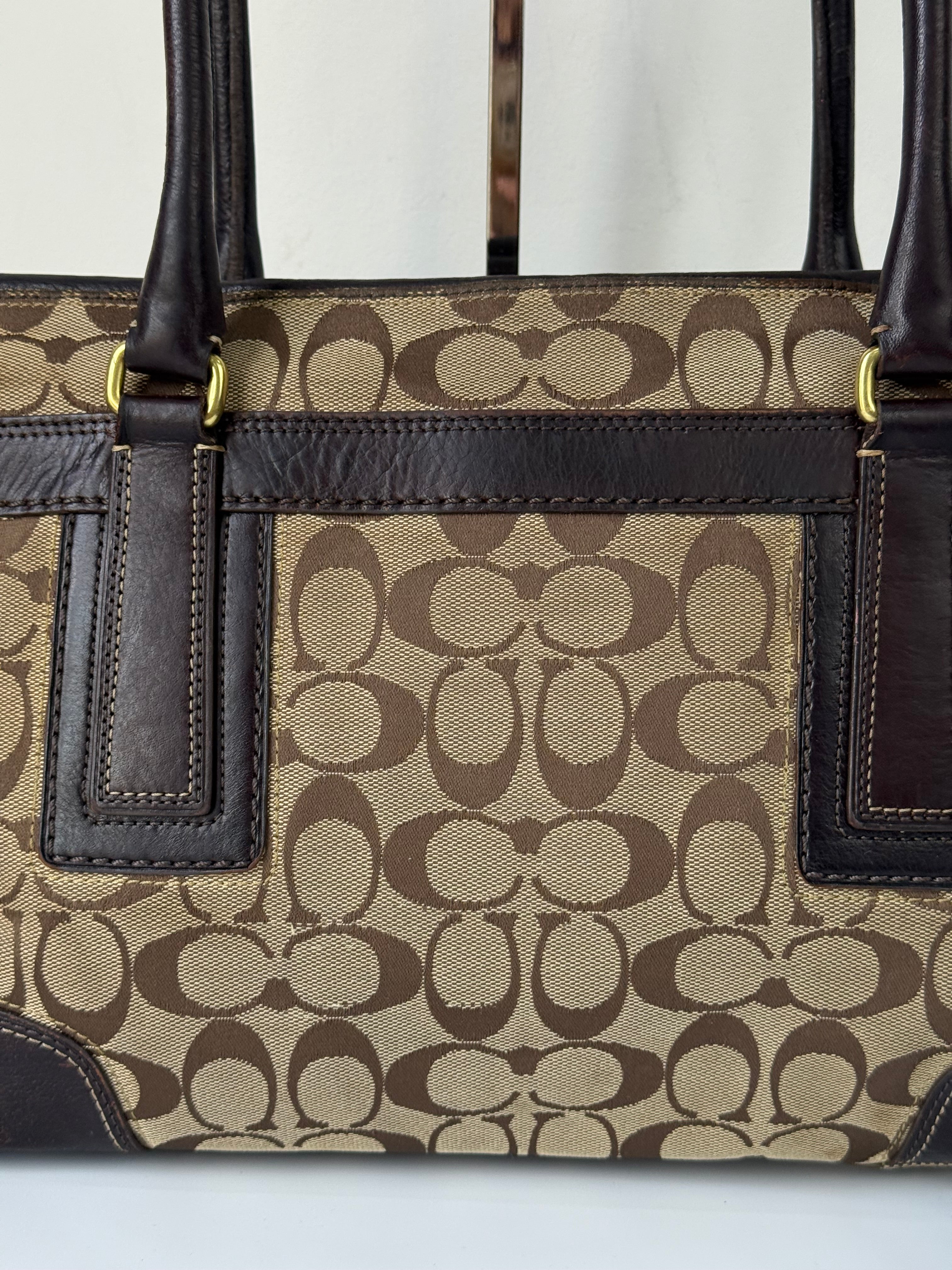 Vintage Coach Hampton Tote Bag Brown & Beige Signature Shoulder Bag 00s Y2K Handbag