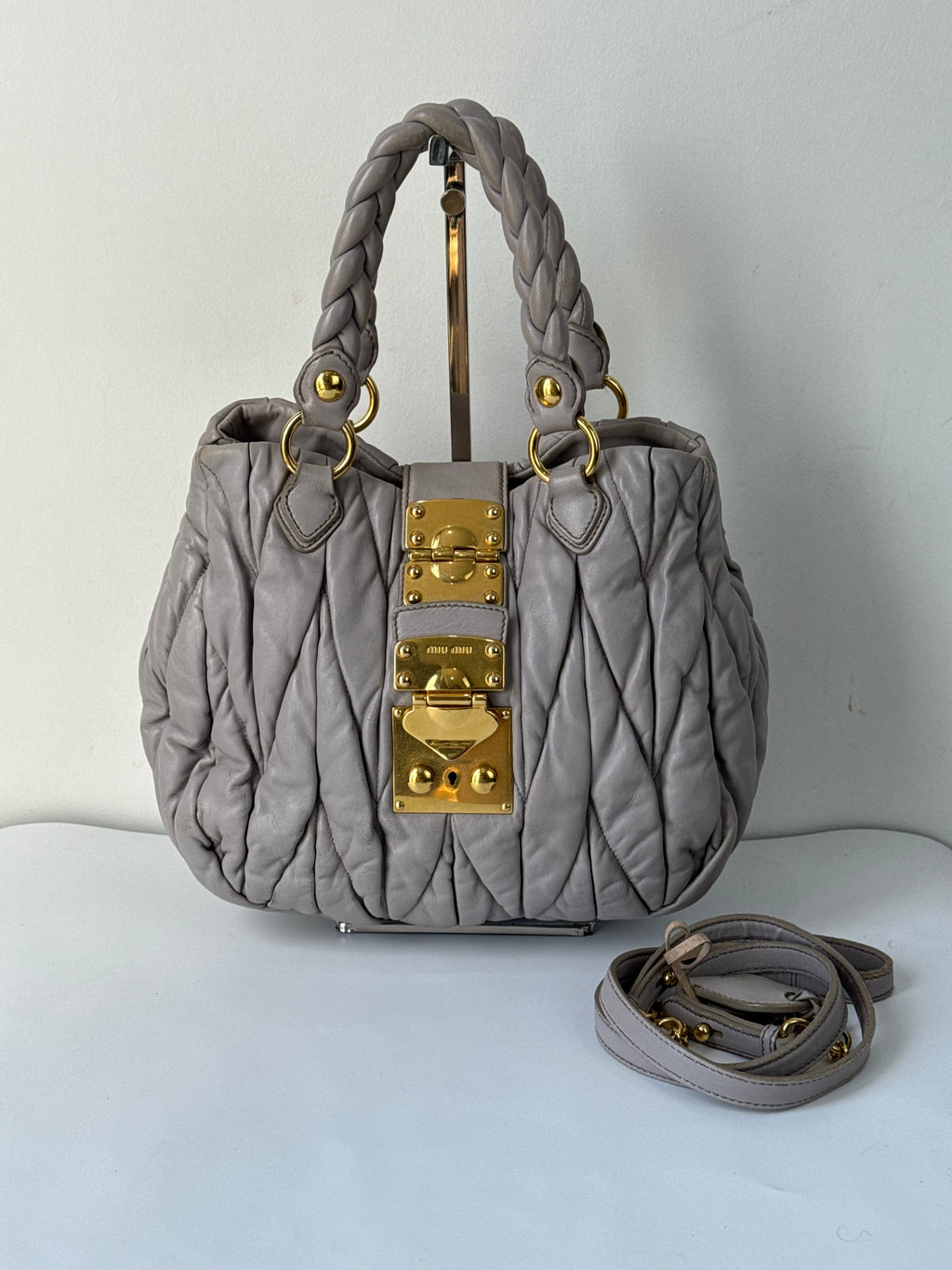 Vintage Miu Miu Coffer 2 Way Bag Grey Matelassé Leather Miu Miu  Handbag 00s Y2K
