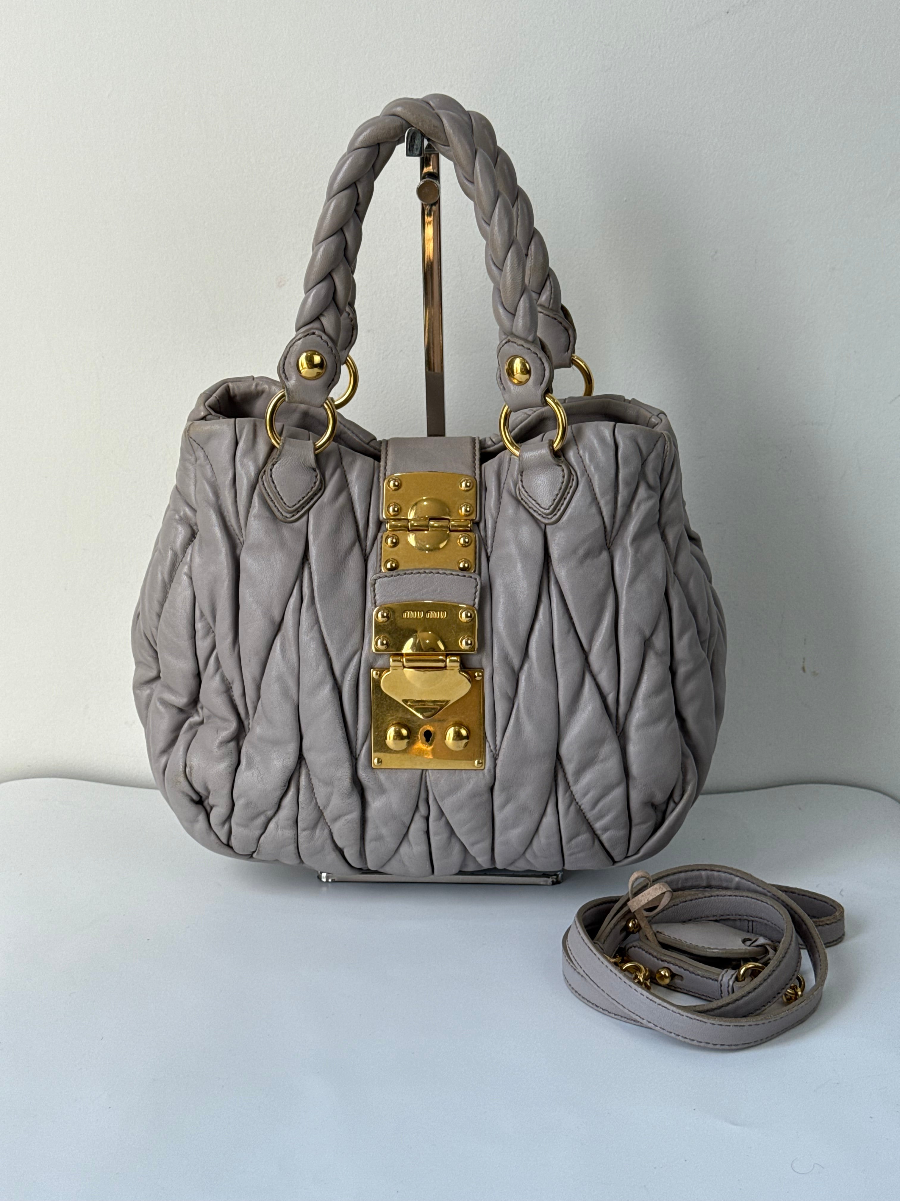 Vintage Miu Miu Coffer 2 Way Bag Grey Matelassé Leather Miu Miu  Handbag 00s Y2K