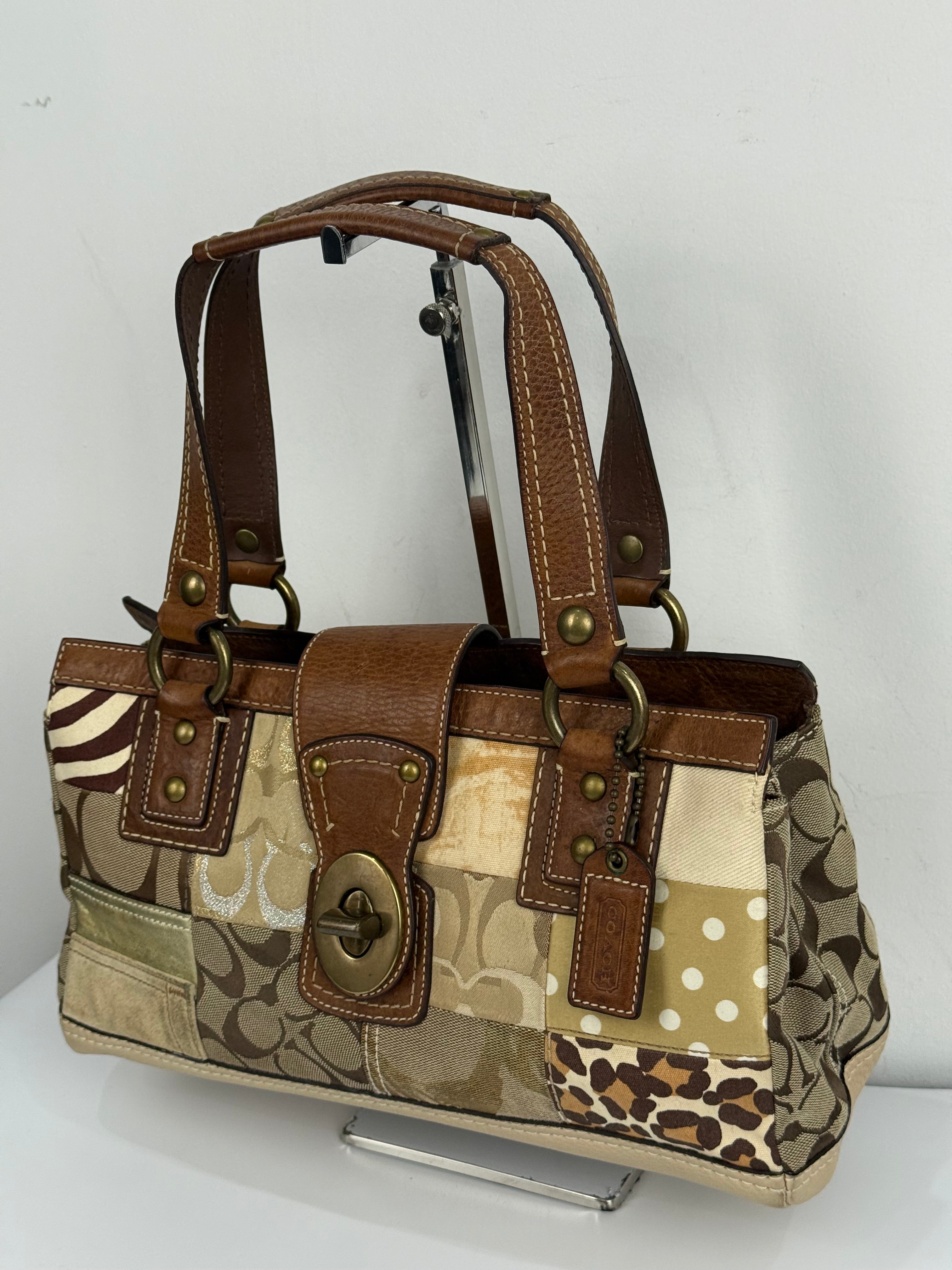 Vintage Coach Brown/Beige Patchwork TurnLock Handbag Coach Y2K Leather Bag