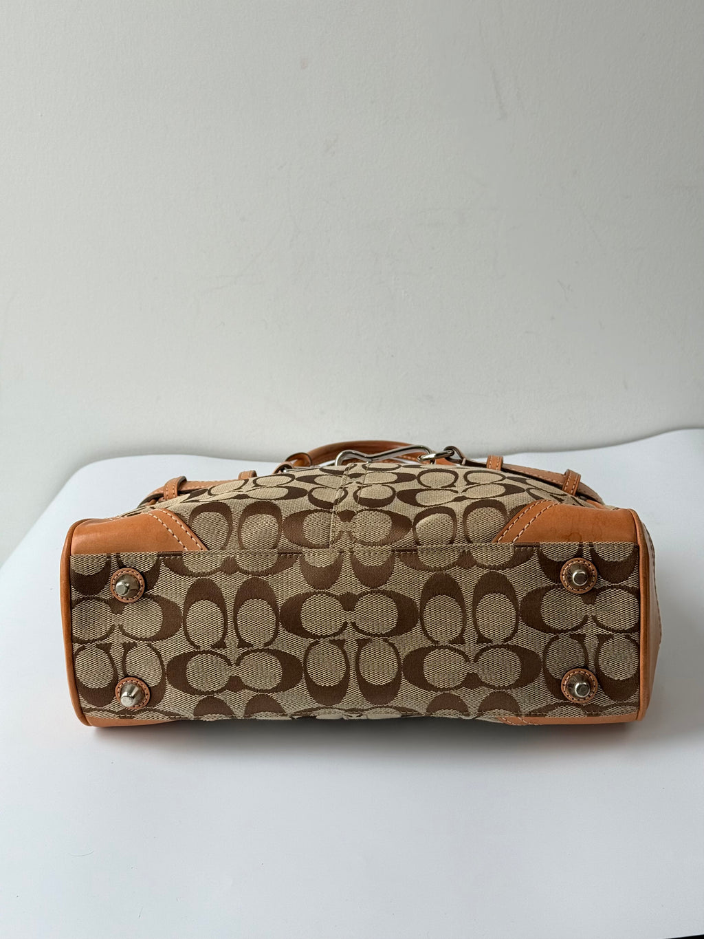 Vintage Coach Hampton Tote Bag Brown & Tan Coach Signature Monogram HandBag 00s Y2K