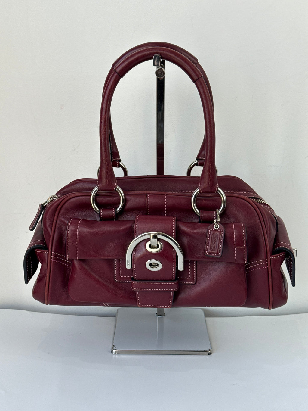 Vintage Coach Soho Mini Boston Bag Burgundy Bordeaux Leather Handbag 00s Y2K
