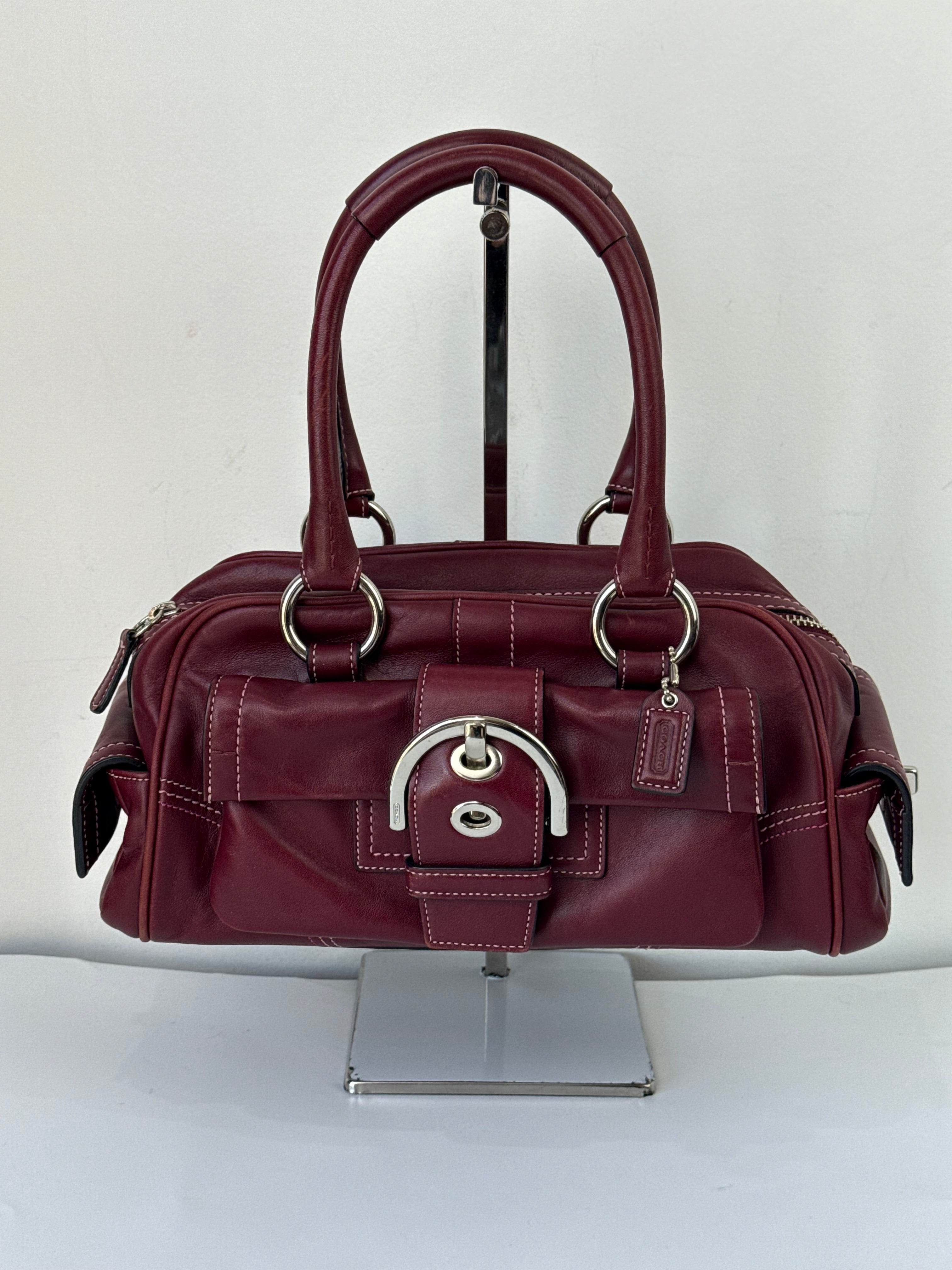 Vintage Coach Soho Mini Boston Bag Burgundy Bordeaux Leather Handbag 00s Y2K