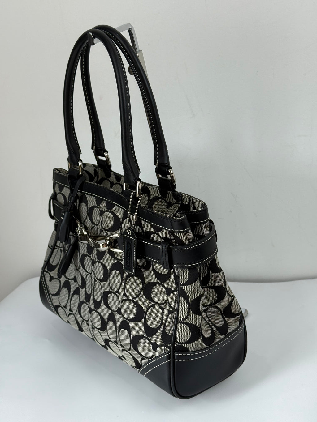 Vintage Coach Hampton Signature Tote Bag Coach Grey & Black Handbag 00s Y2K