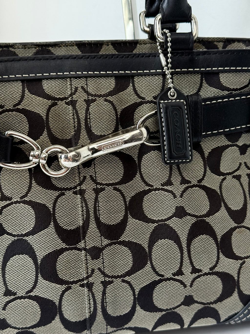 Vintage Coach Hampton Signature Tote Bag Coach Grey & Black Handbag 00s Y2K