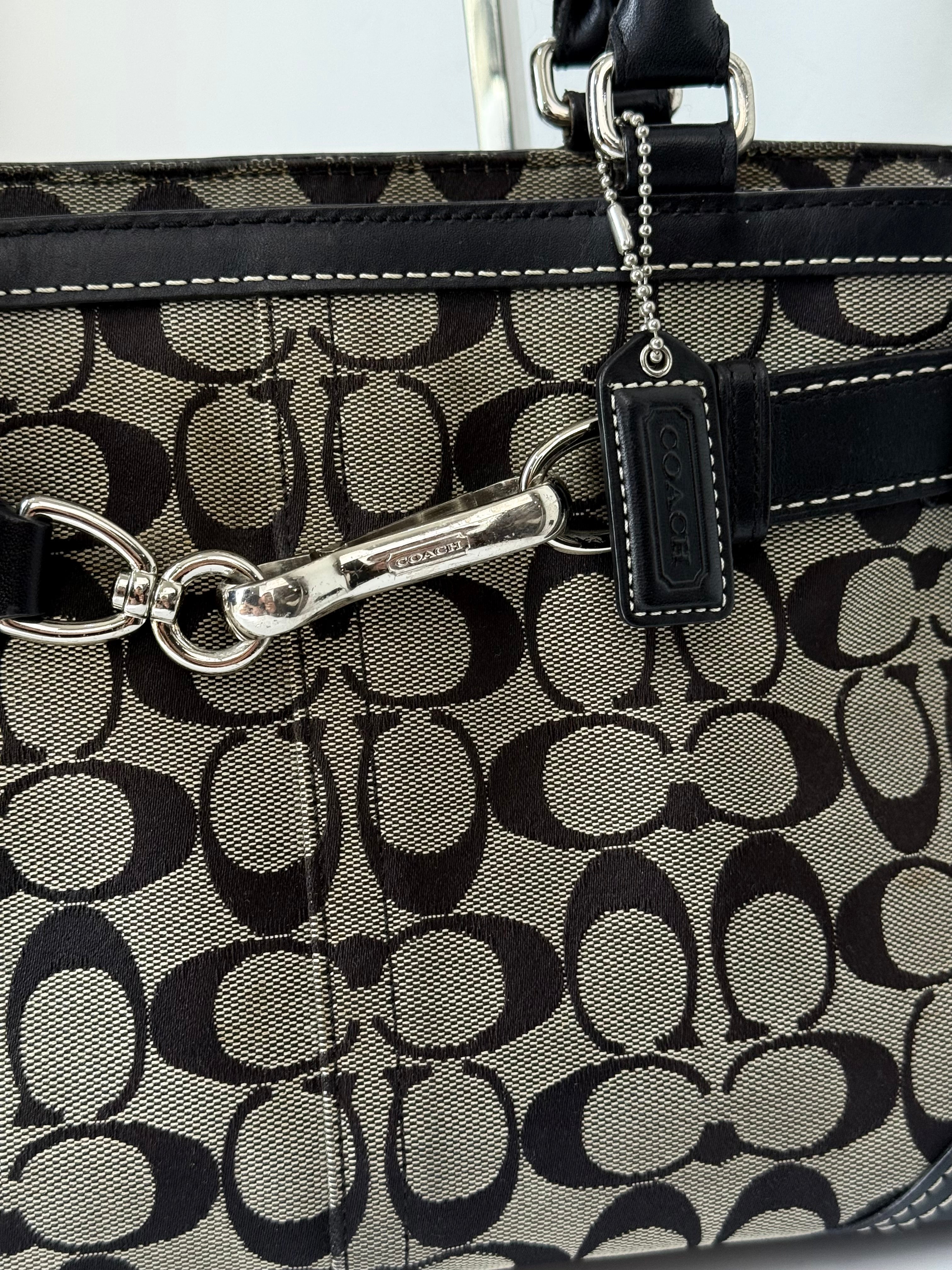 Vintage Coach Hampton Signature Tote Bag Coach Grey & Black Handbag 00s Y2K