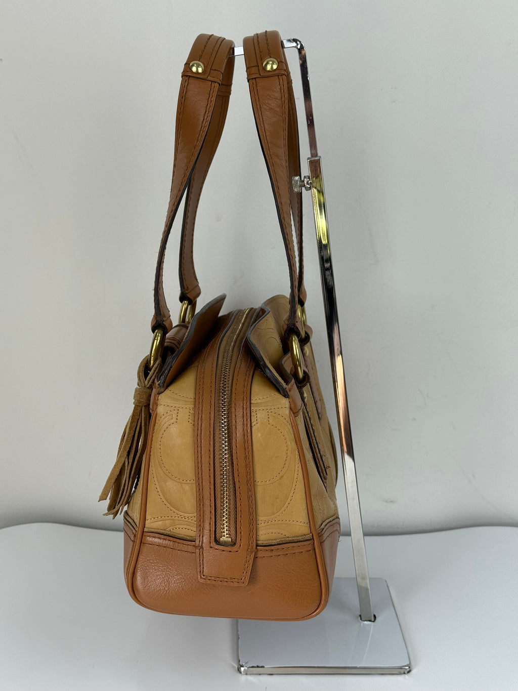 Vintage Coach Hampton Turn-lock Bag Coach Brown/Tan Leather Y2K HandBag