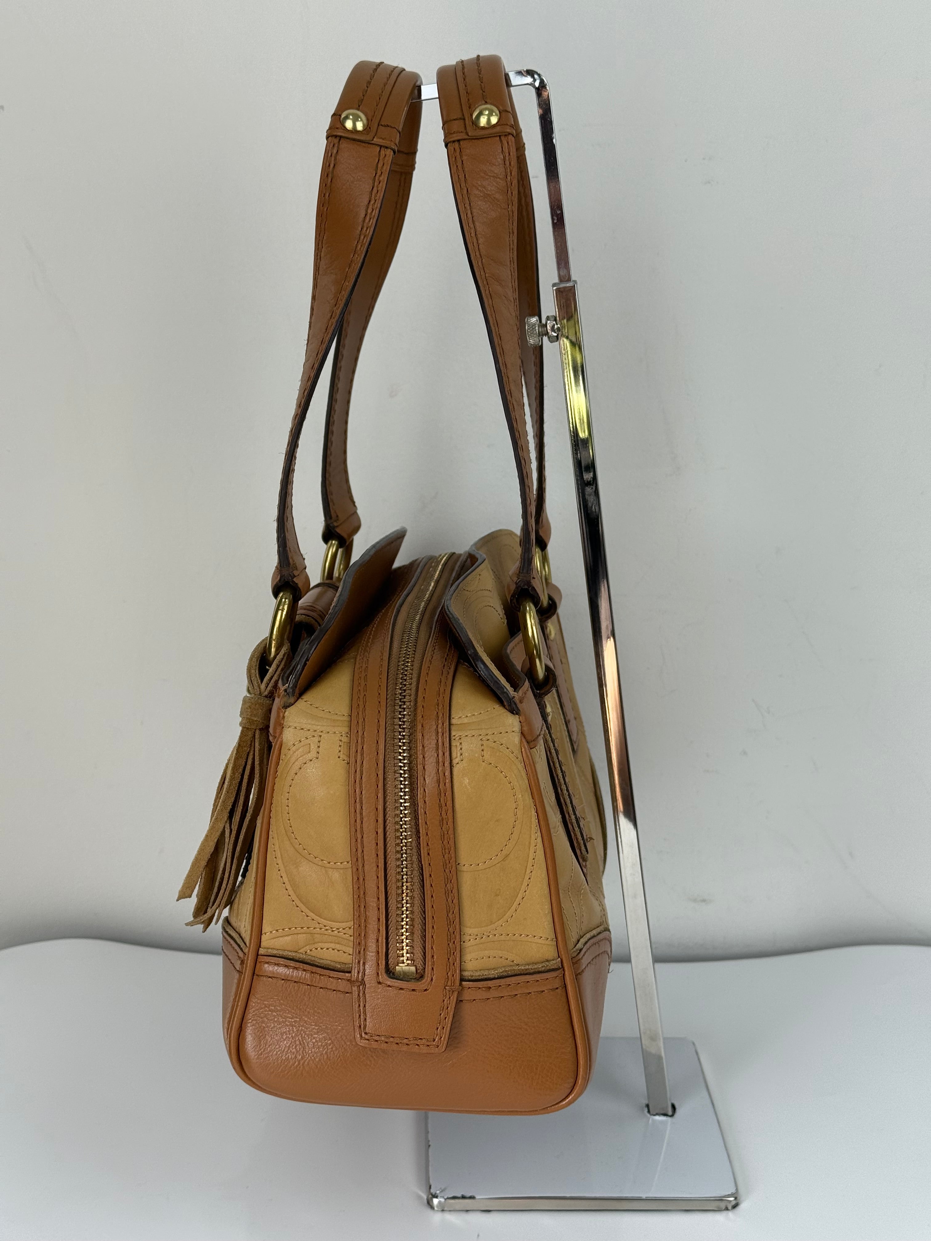 Vintage Coach Hampton Turn-lock Bag Coach Brown/Tan Leather Y2K HandBag