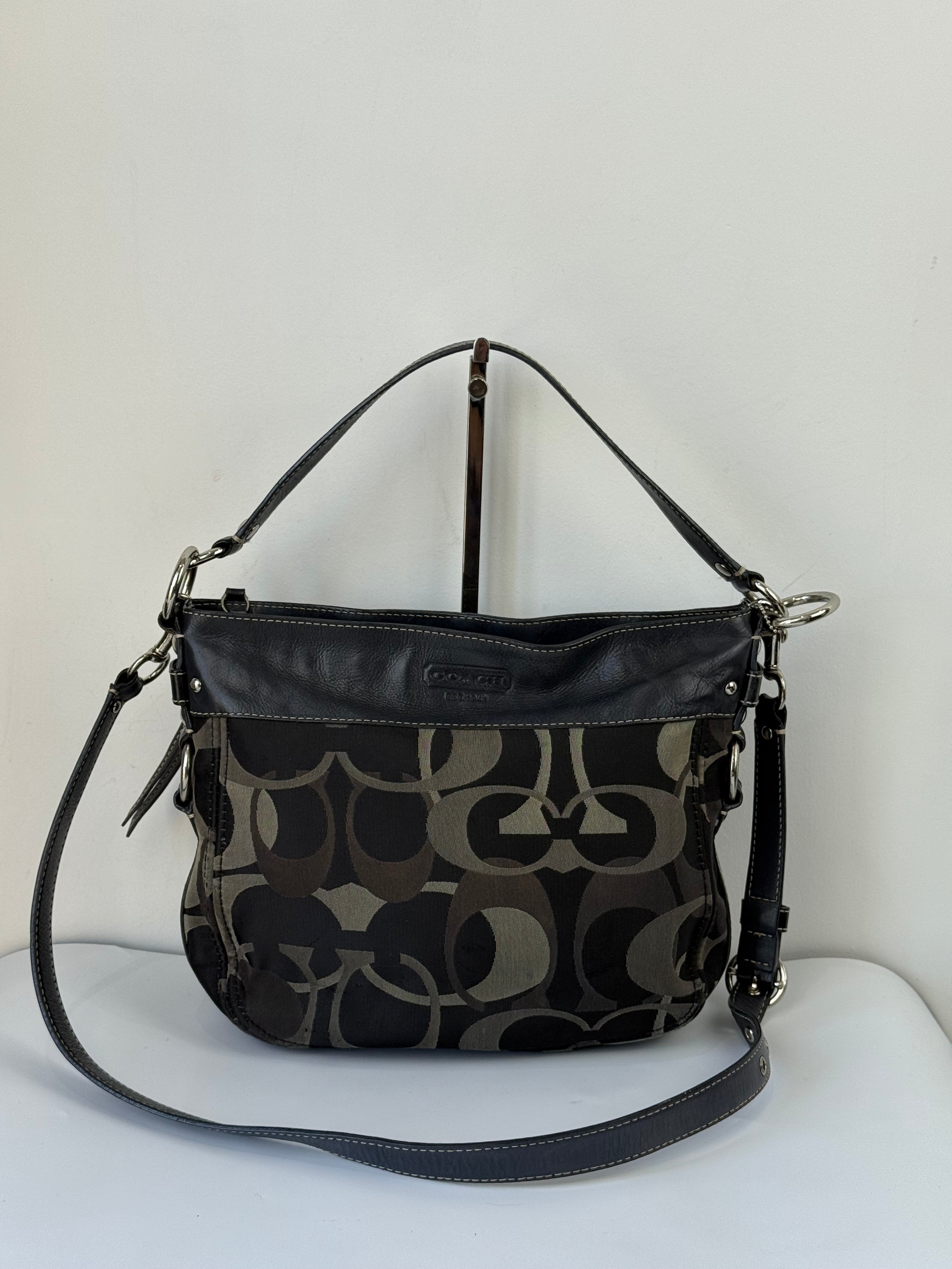Vintage Coach Zoe Optic 2 Way Bag Black Signature Canvas Handbag 00s Y2K
