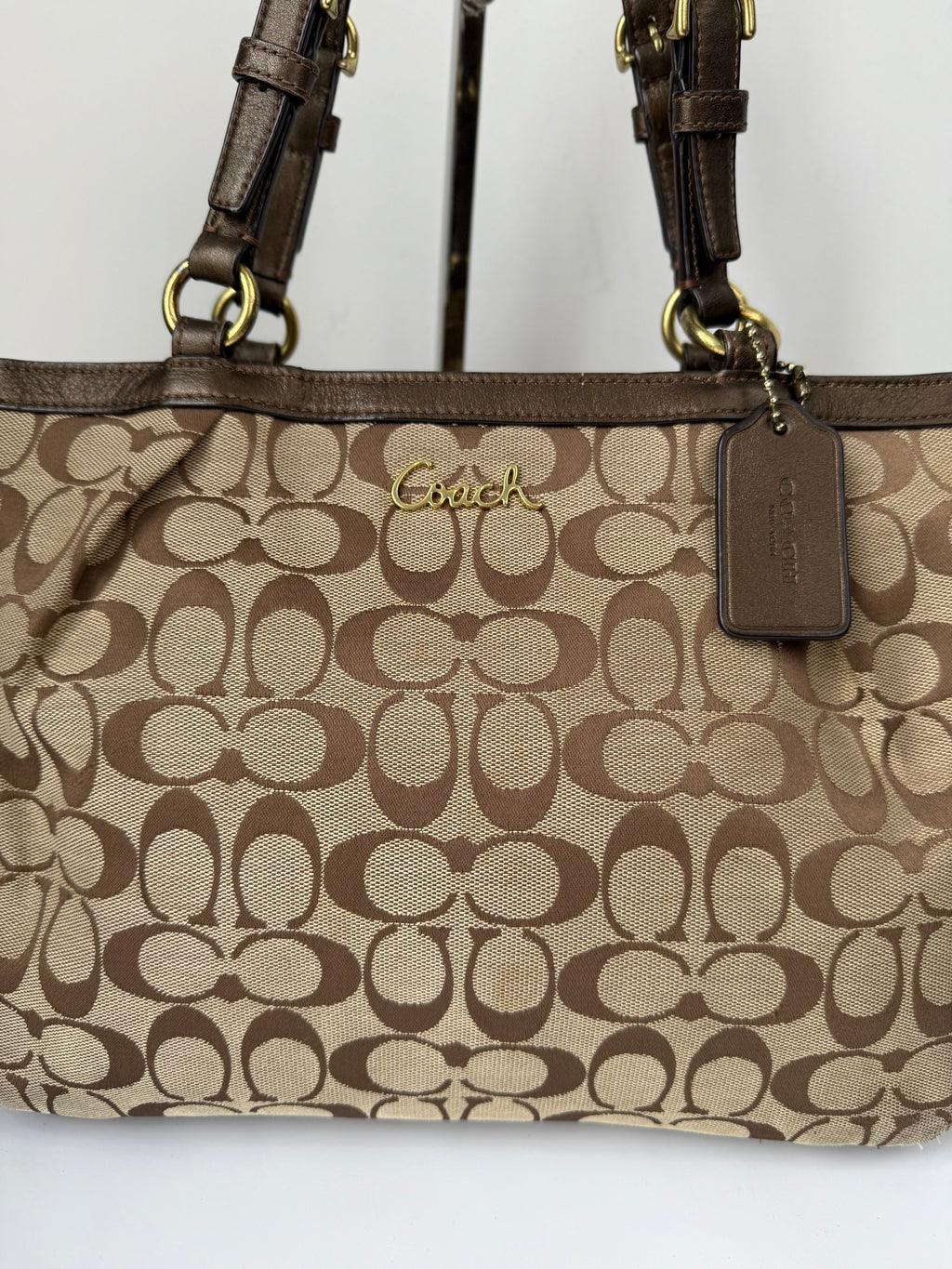 Vintage Coach Signature Taylor Tote Bag Camel Brown Coach Canvas Shoulder Bag Y2K