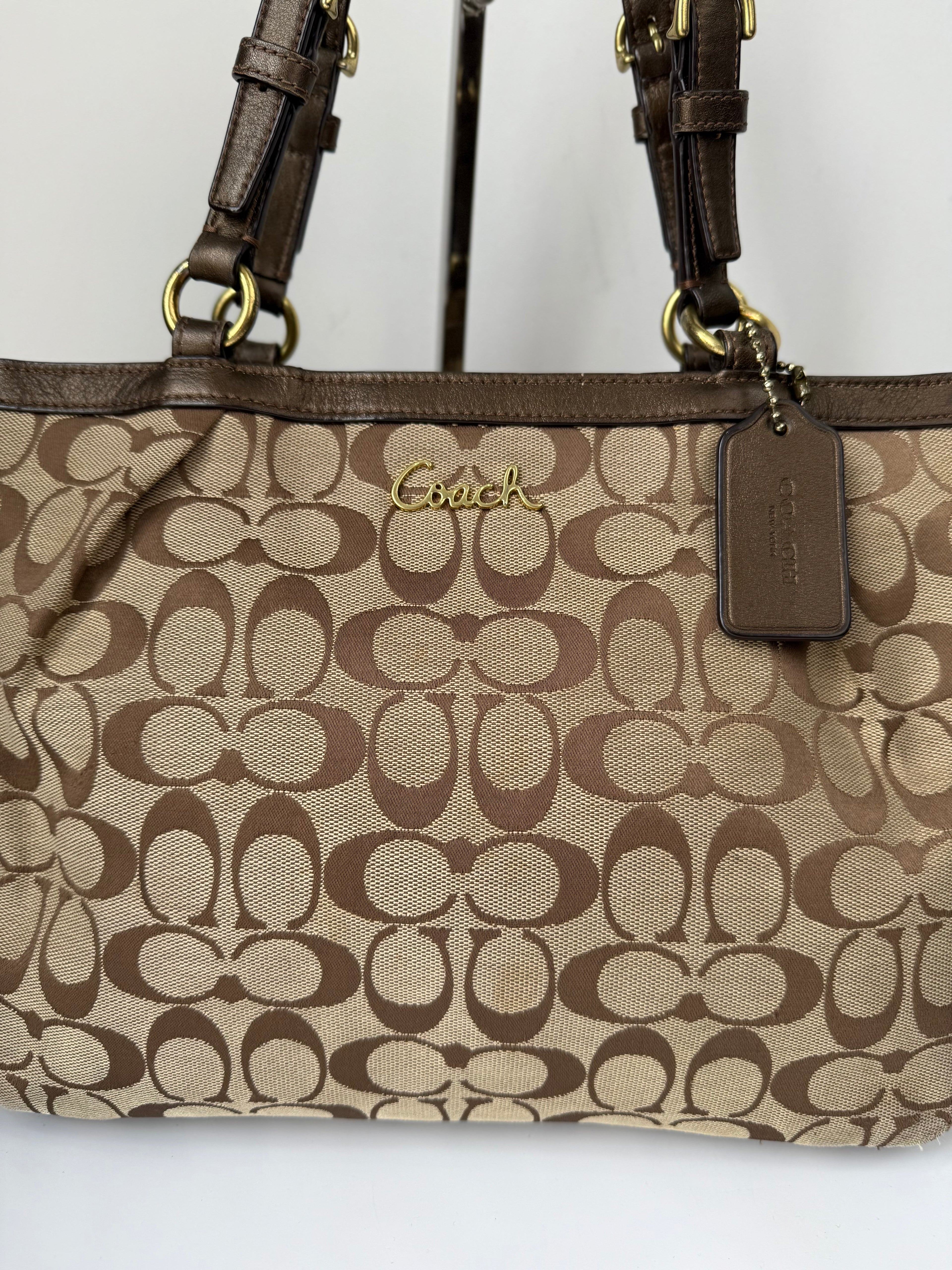 Vintage Coach Signature Taylor Tote Bag Camel Brown Coach Canvas Shoulder Bag Y2K