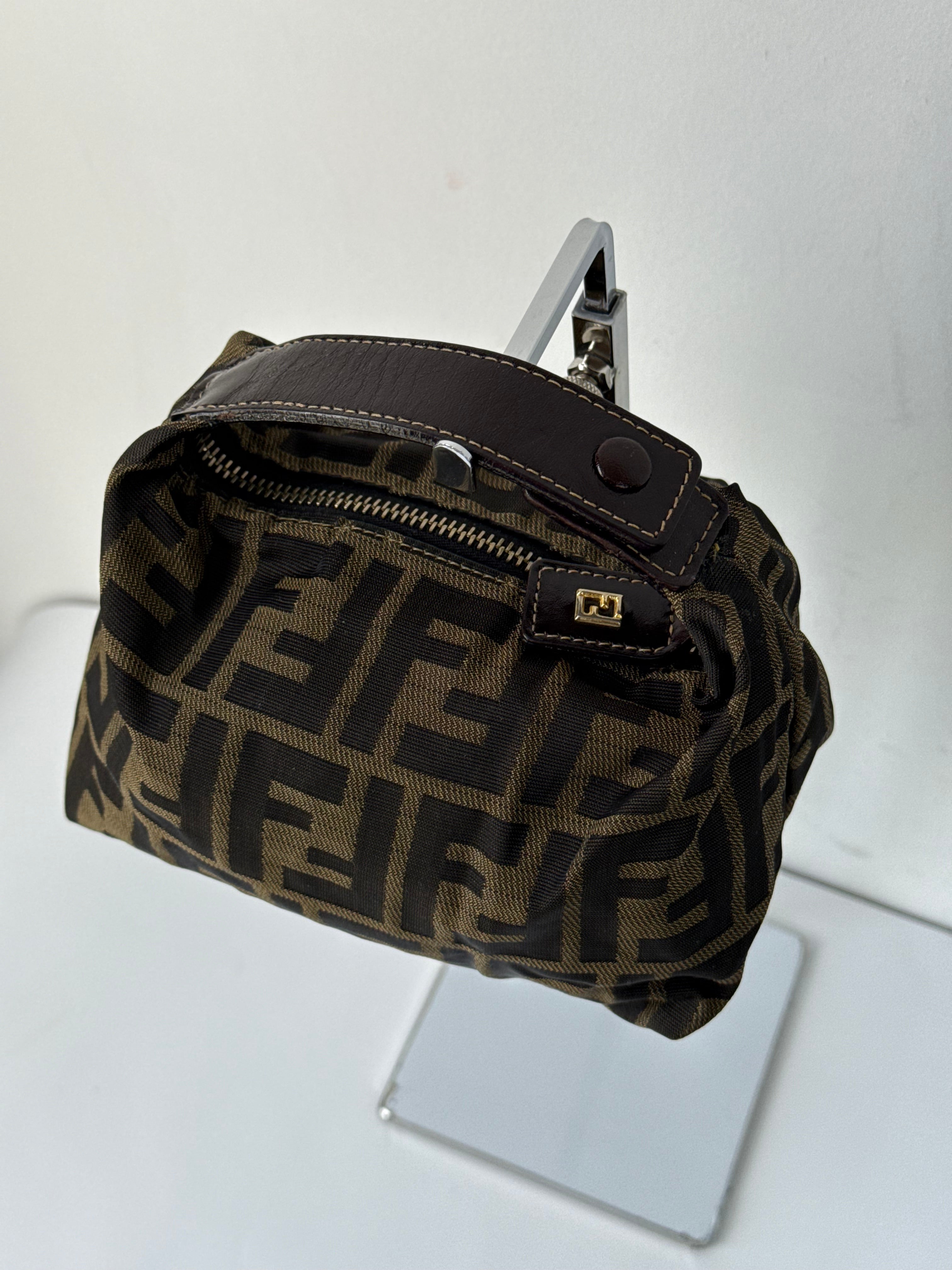Vintage Fendi Zucca Mini Baguette Bag Brown and Black Canvas Fendi Handbag 00s Y2K