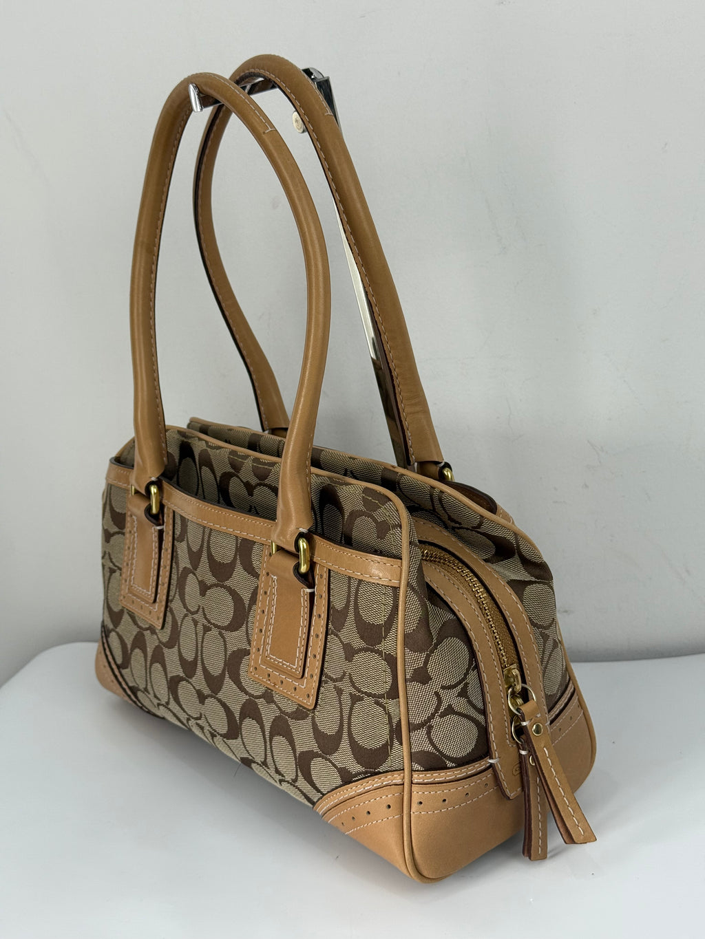 Vintage Coach Mini Boston Bag Coach Signature Brown/Beige Y2K HandBag
