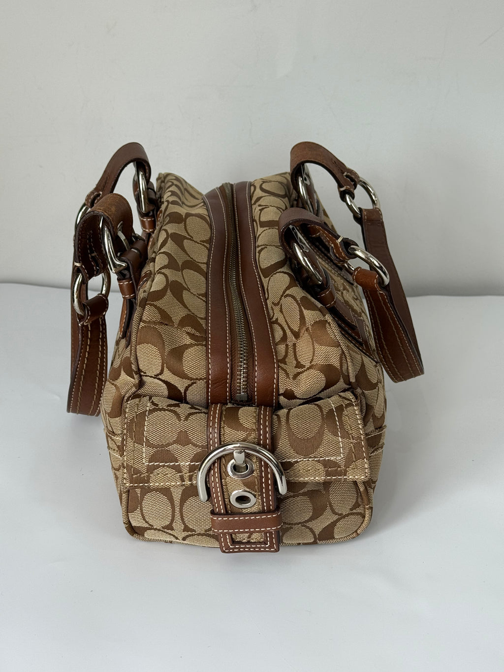 Rare Vintage Coach Dark Brown Boston Satchel Soho Mia Signature Shoulder Bag 00s Y2K