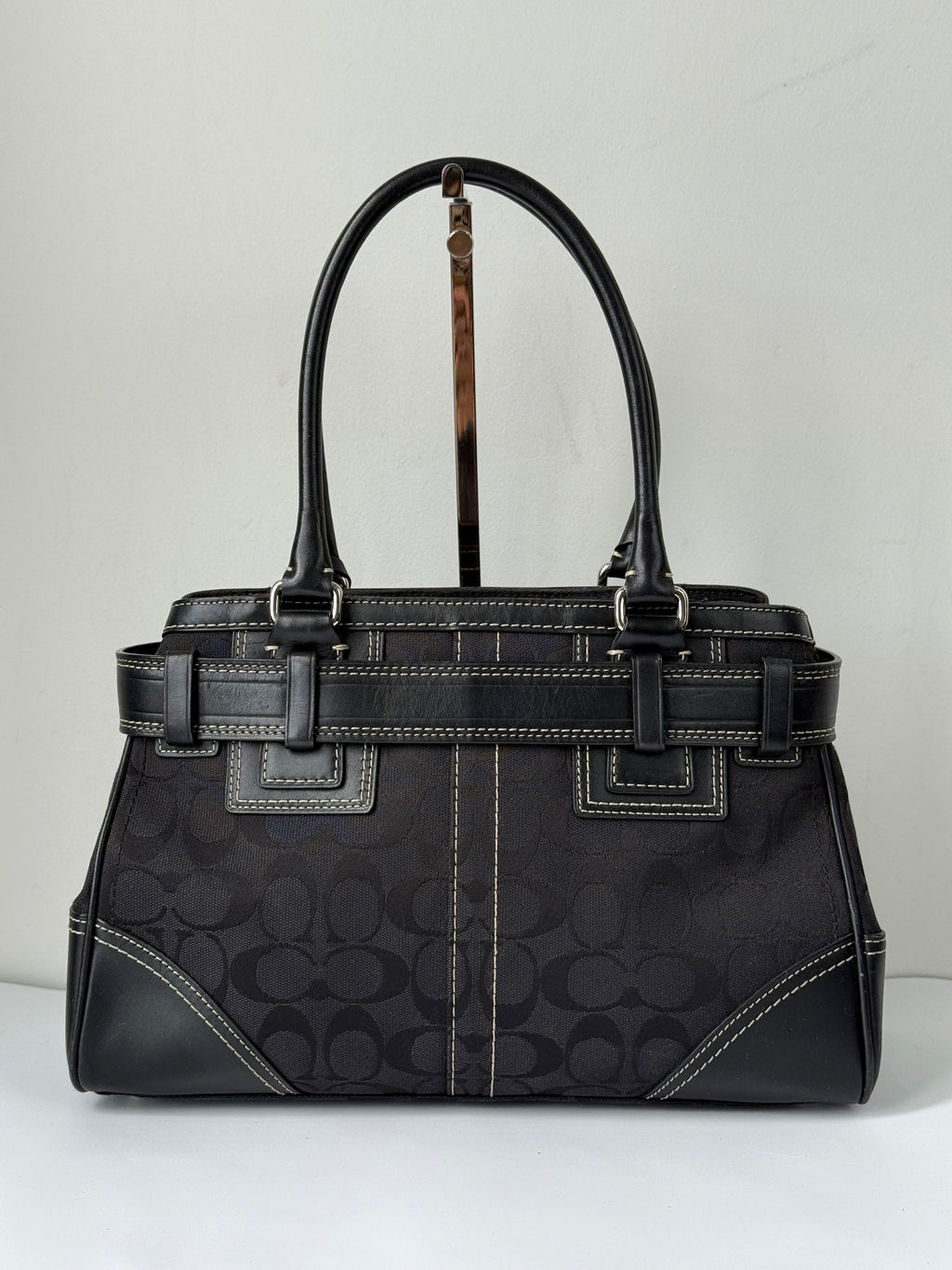 Vintage Coach Hampton Signature Tote Bag Black Coach Canvas HandBag 00s Y2K