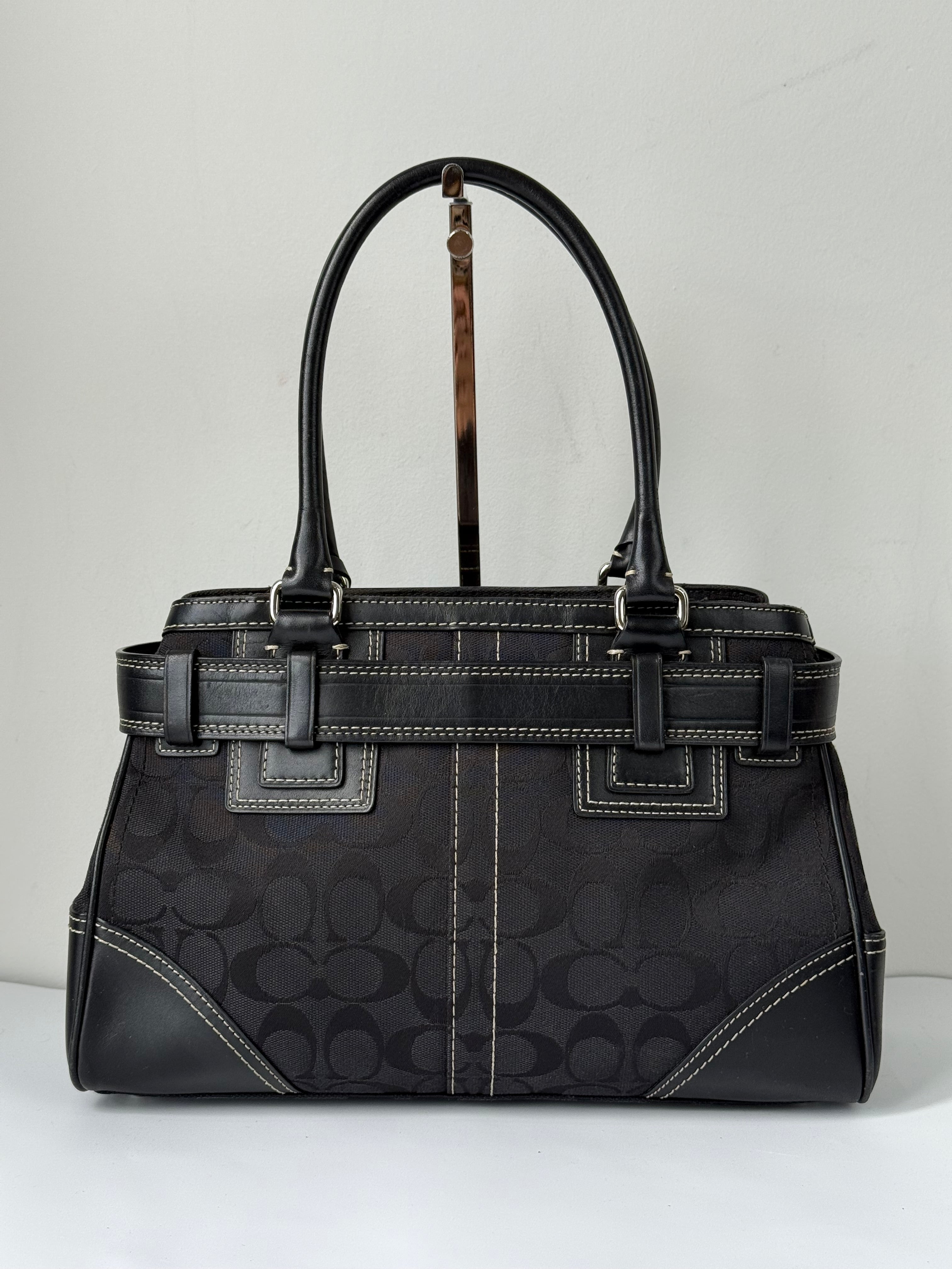 Vintage Coach Hampton Signature Tote Bag Black Coach Canvas HandBag 00s Y2K