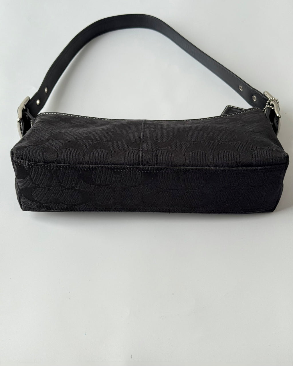 Vintage Coach Baguette East West Bag Black Signature Canvas Shoulder Bag Y2K