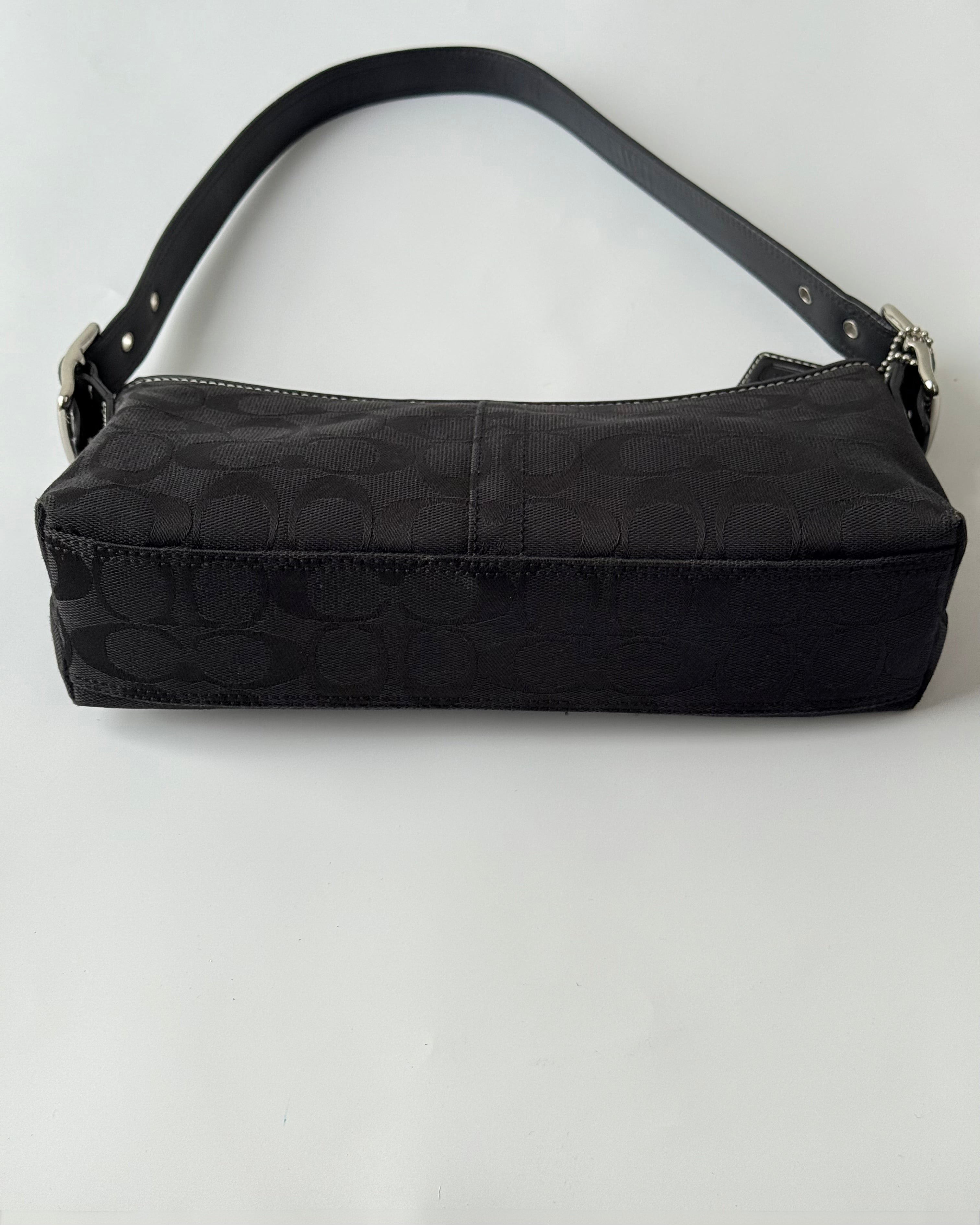 Vintage Coach Baguette East West Bag Black Signature Canvas Shoulder Bag Y2K