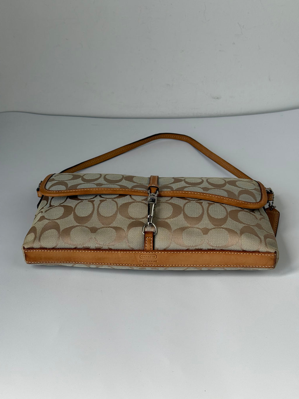 Vintage Coach Demi Clip Bag Beige and Blue Signature Canvas Shoulder Bag Y2K