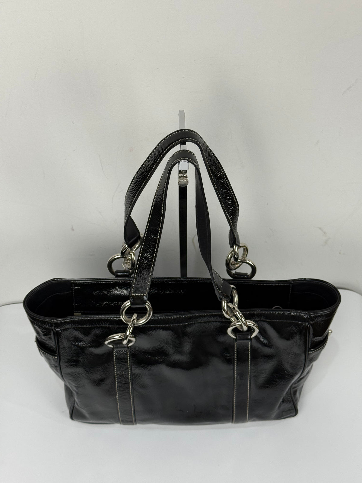 Vintage Coach East West Gallery Tote Bag Coach Black Patent Leather HandBag 00s Y2K