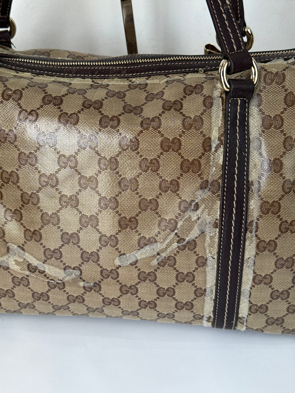 Vintage Gucci Crystal Duchessa Boston Bag Brown Gucci Pouch Monogram Handbag 00s Y2K