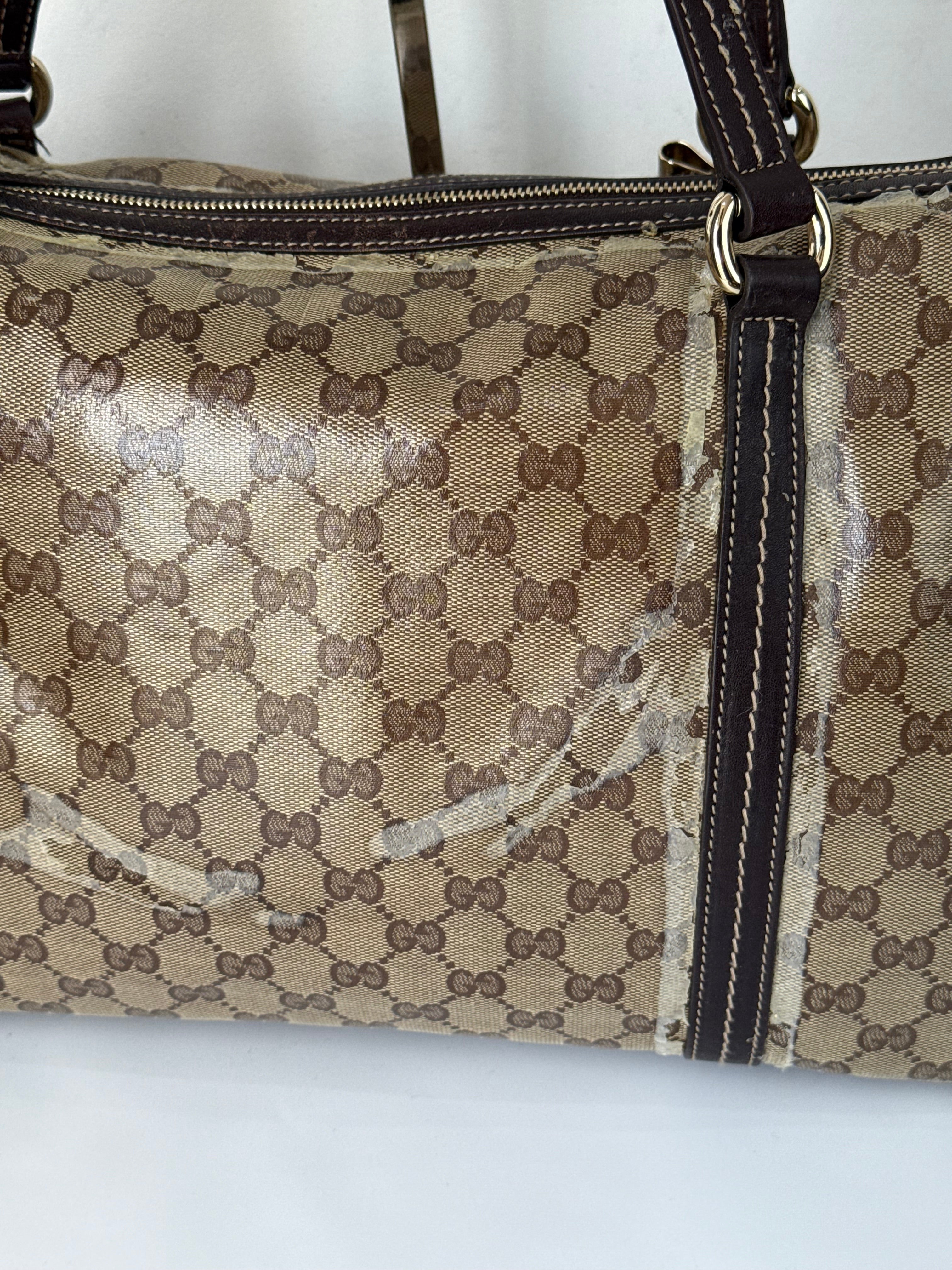 Vintage Gucci Crystal Duchessa Boston Bag Brown Gucci Pouch Monogram Handbag 00s Y2K