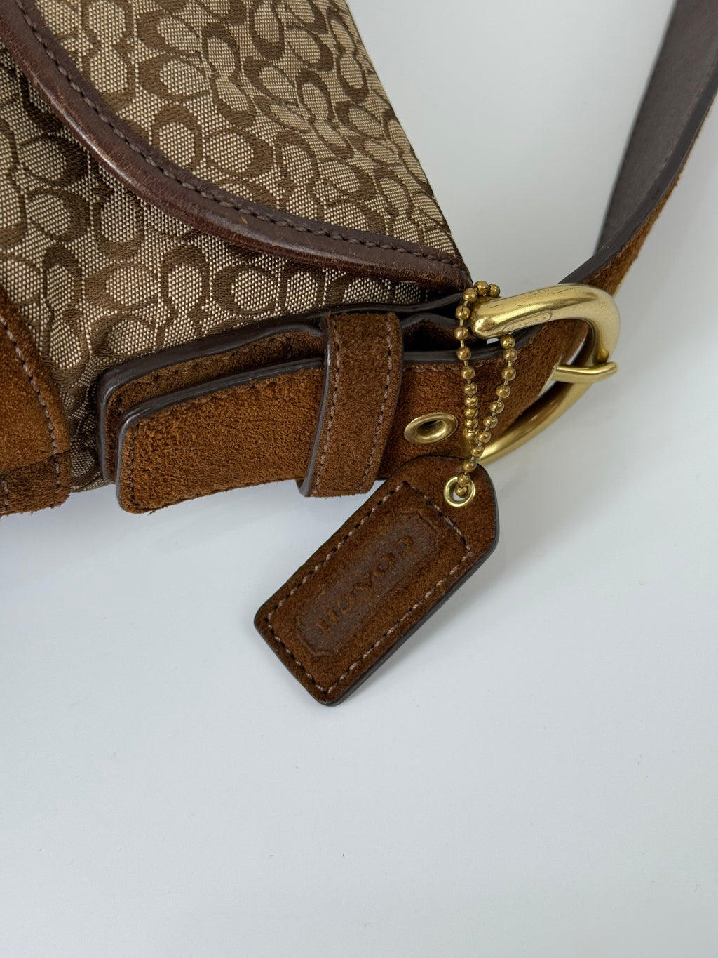 Vintage Coach Soho Shoulder Bag Brown Signature & Suede Canvas  Handbag 00s Y2K