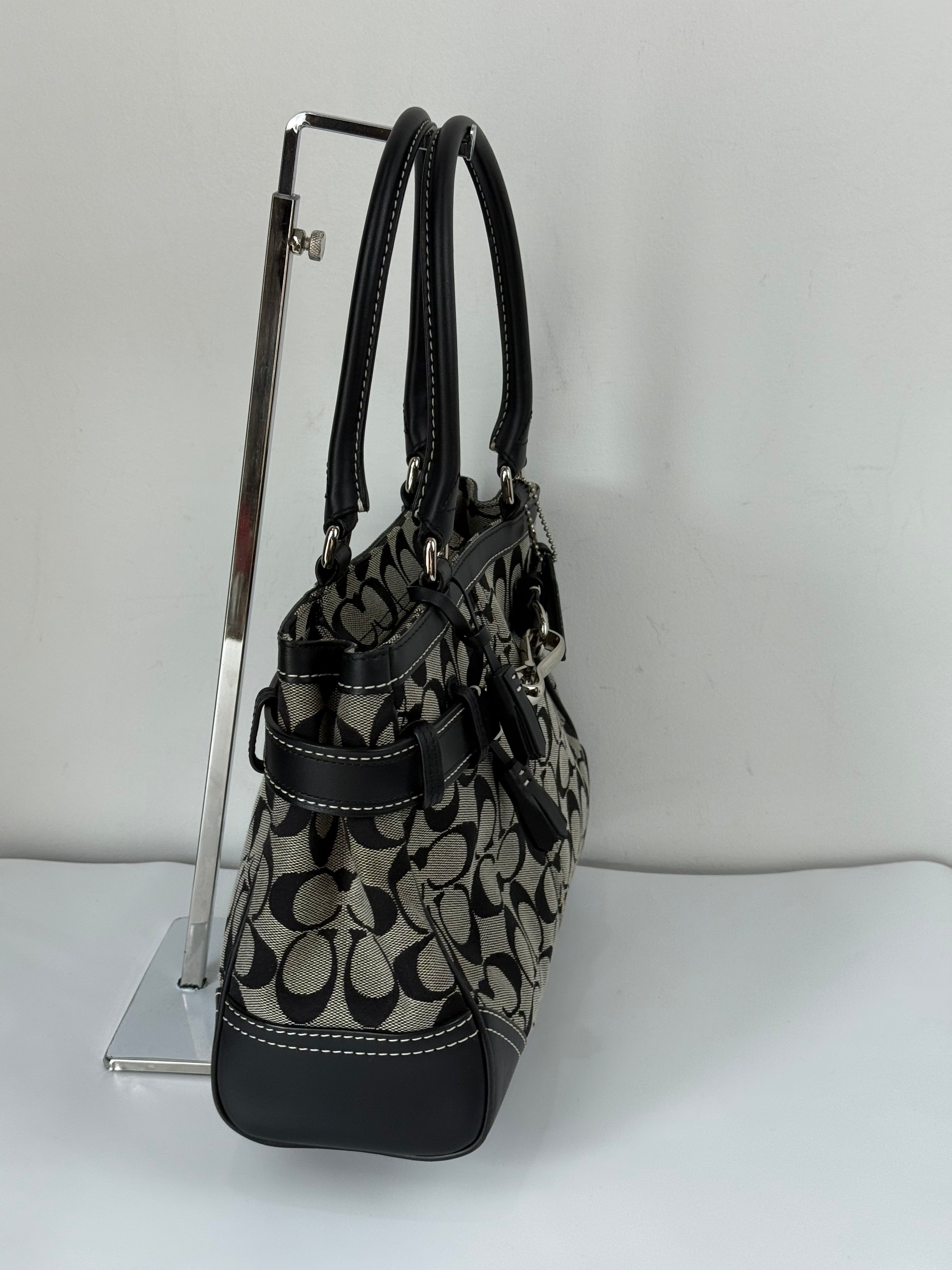 Vintage Coach Hampton Signature Tote Bag Coach Grey & Black Handbag 00s Y2K