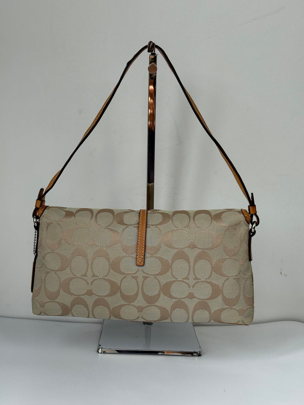 Vintage Coach Demi Clip Bag Beige and Blue Signature Canvas Shoulder Bag Y2K